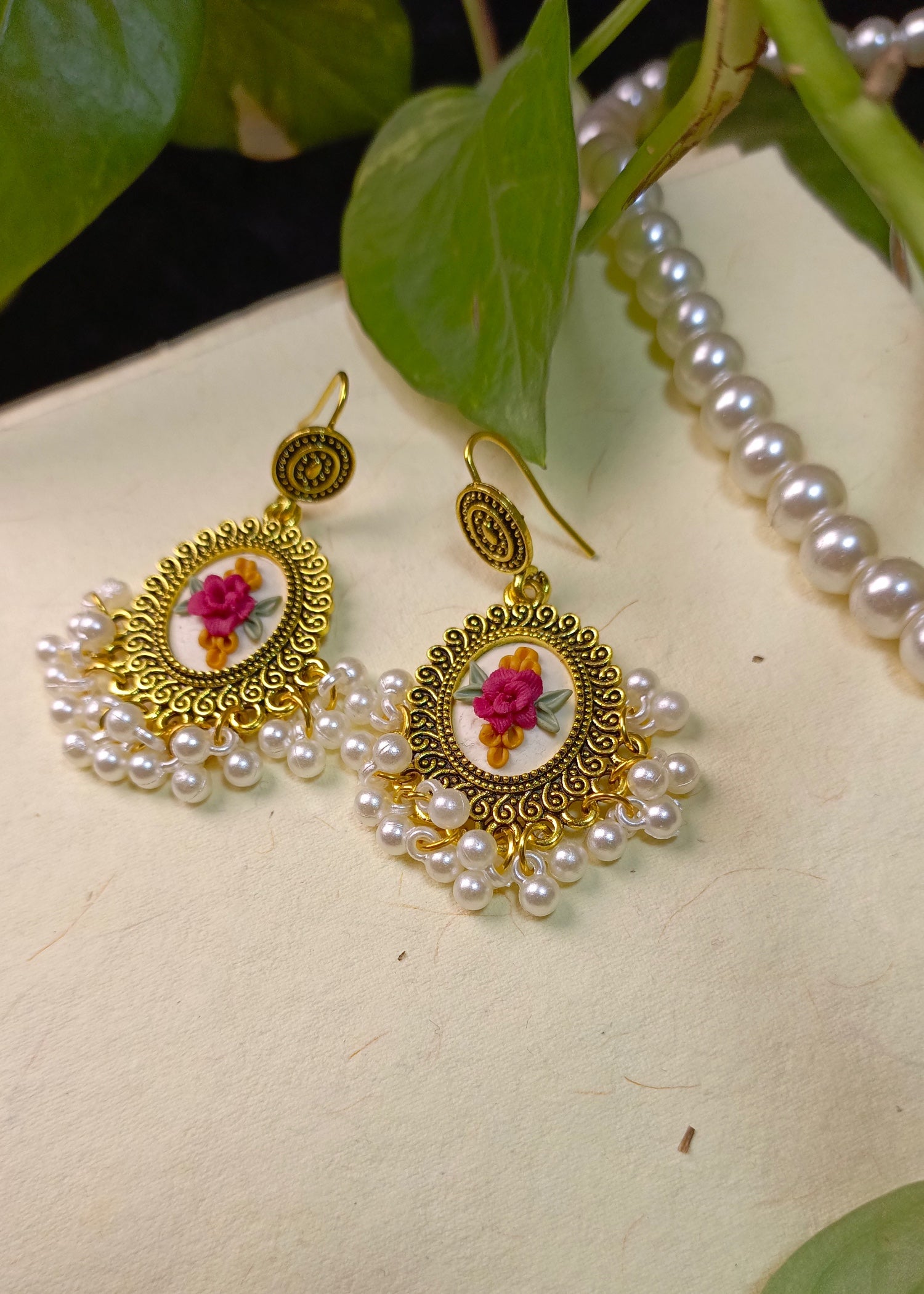 Earrings in White, raspberry pink Color by - Trendy Women Earrings SLS4880