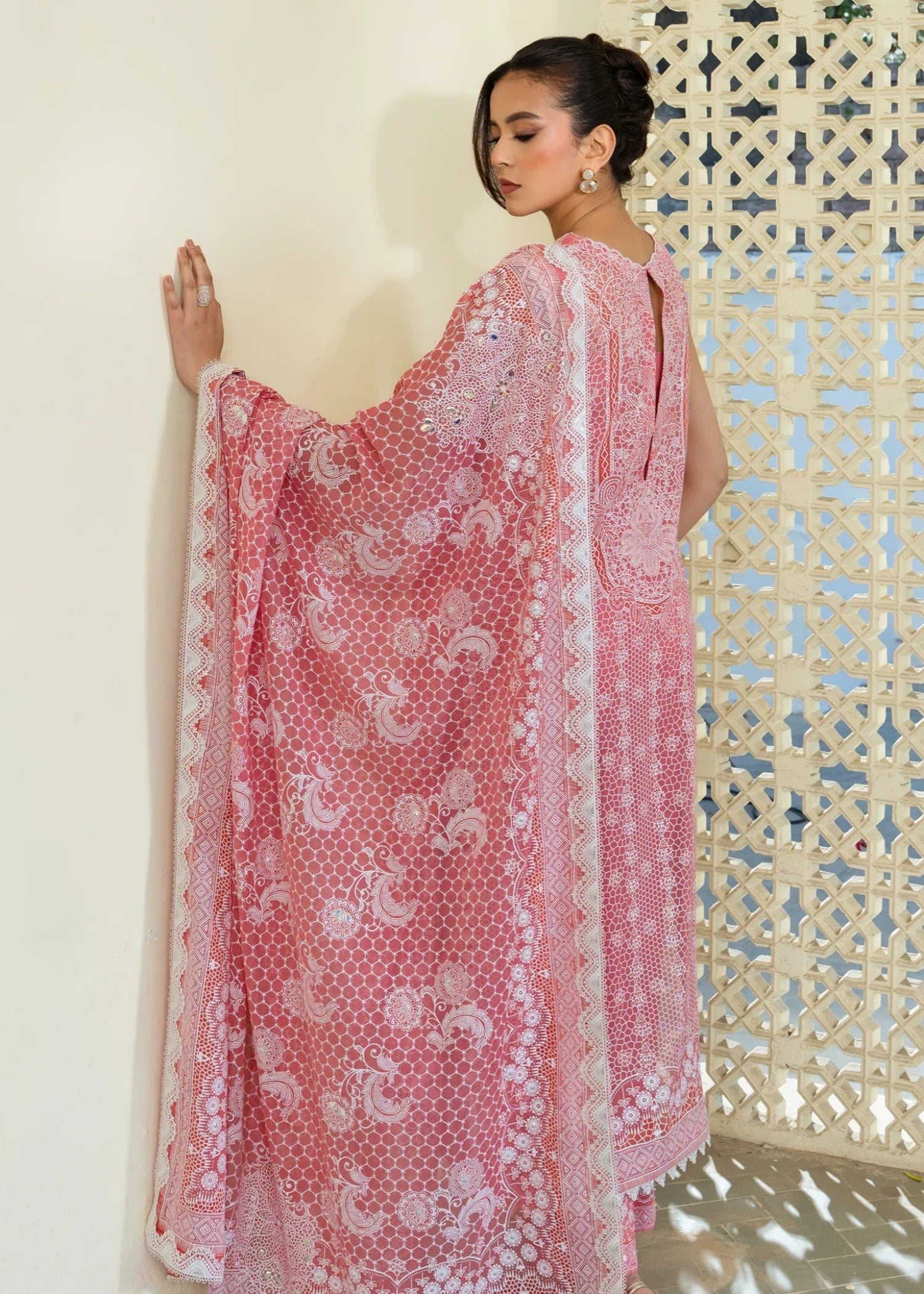 crinkle chiffon Unstitched in Carnation pink