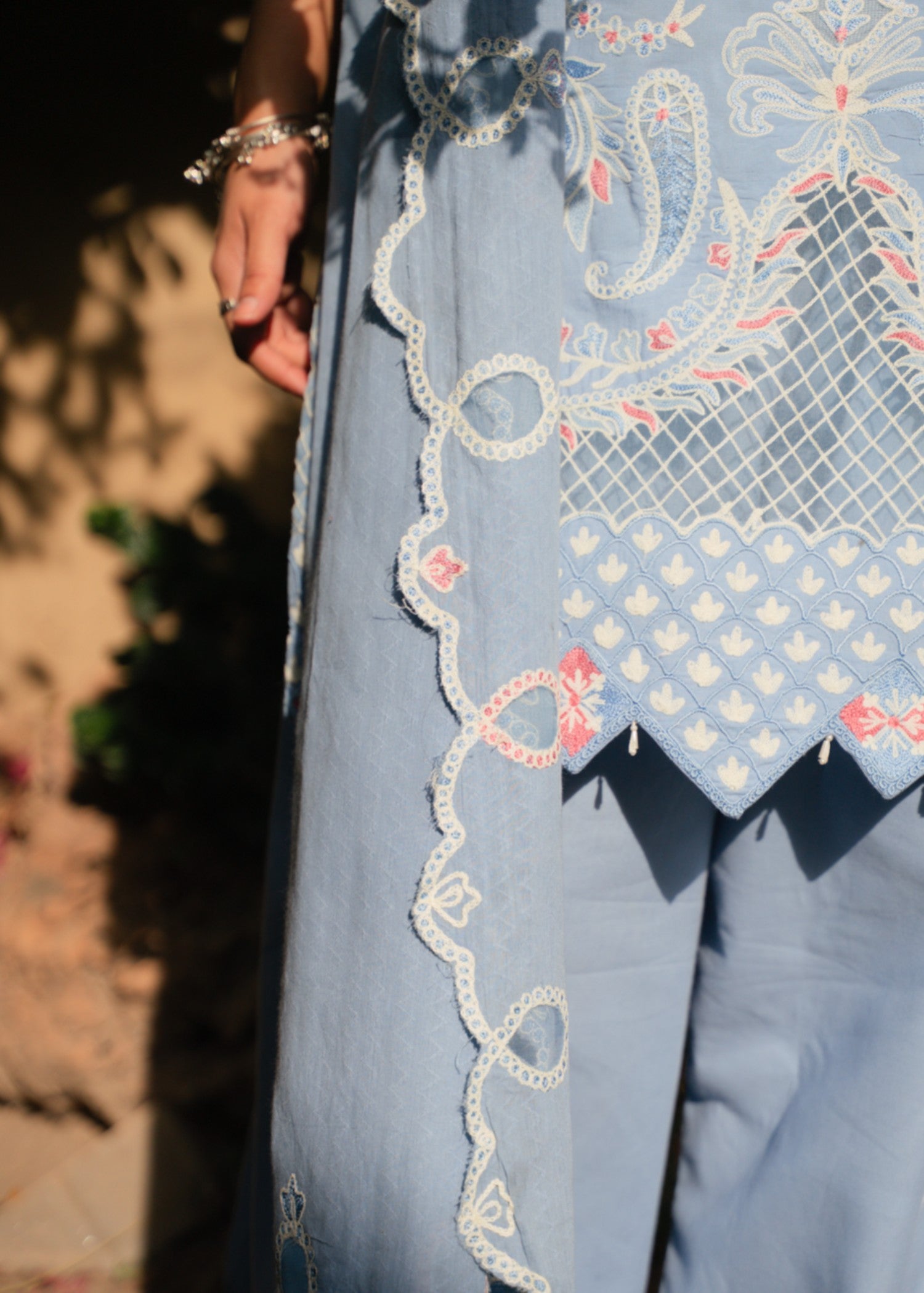 lawn cotton Kurta Set in Sky blue