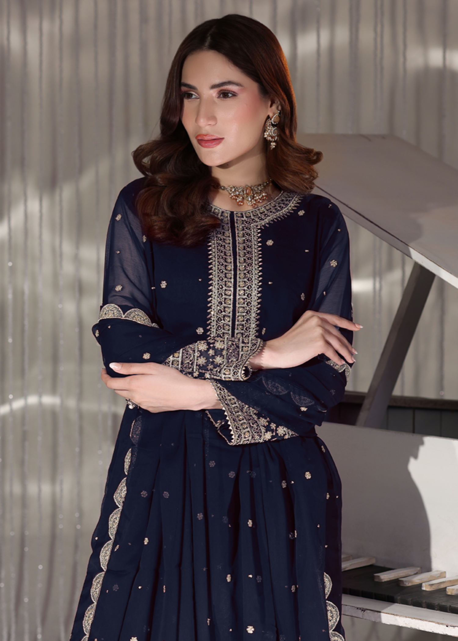 pk chiffon Lehenga in Navy blue