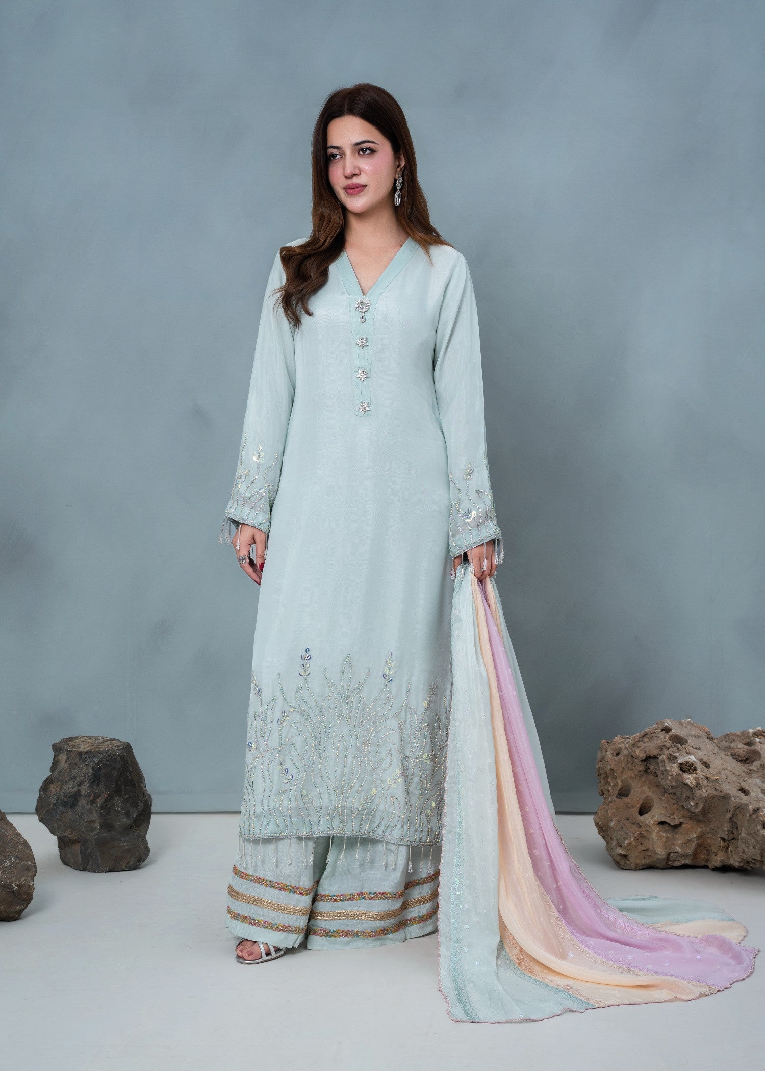 medium silk Kurta Set in Cloud blue