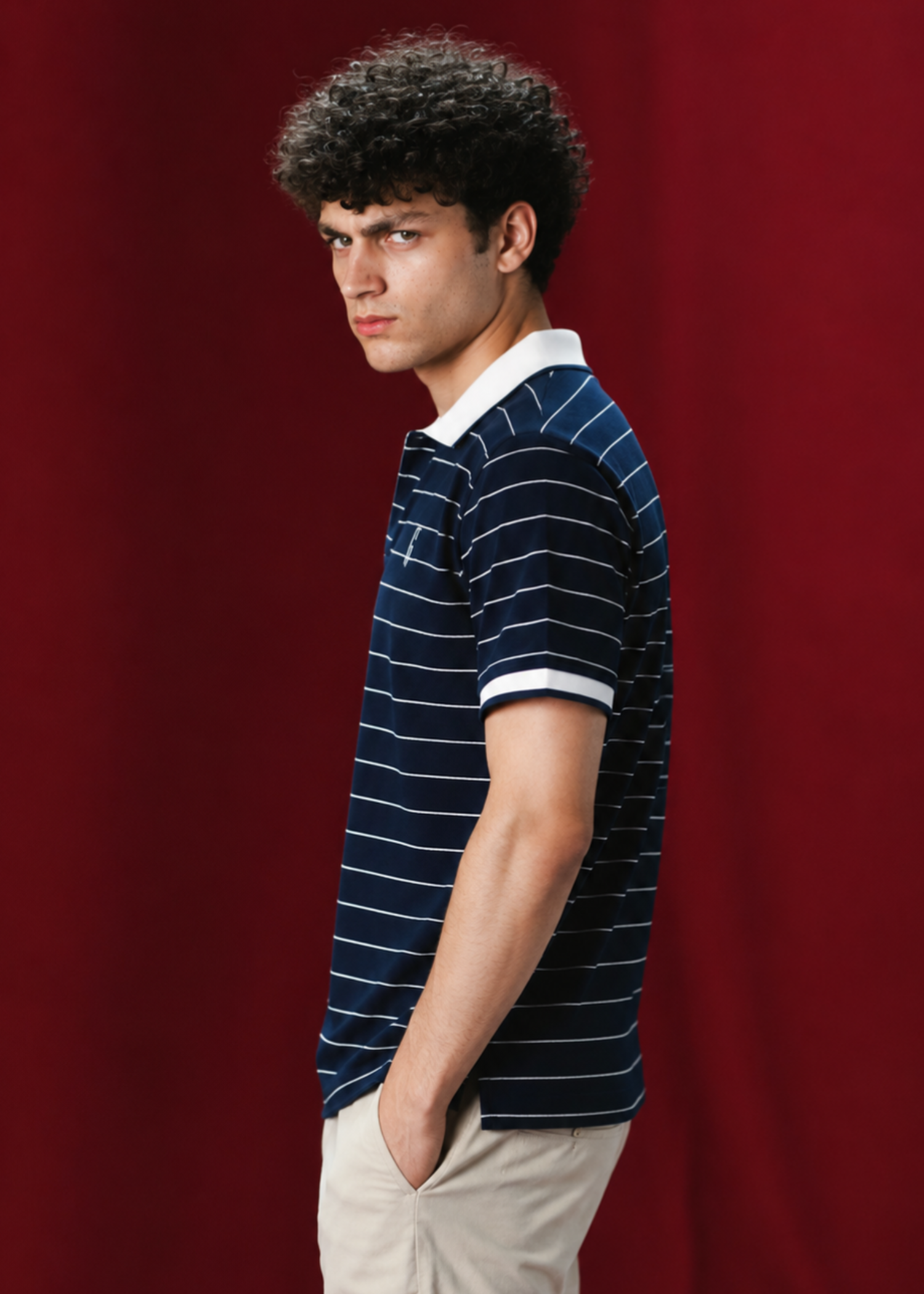 cotton jacquard Polo Shirt in Dark blue, white by Grab By The Shoppe