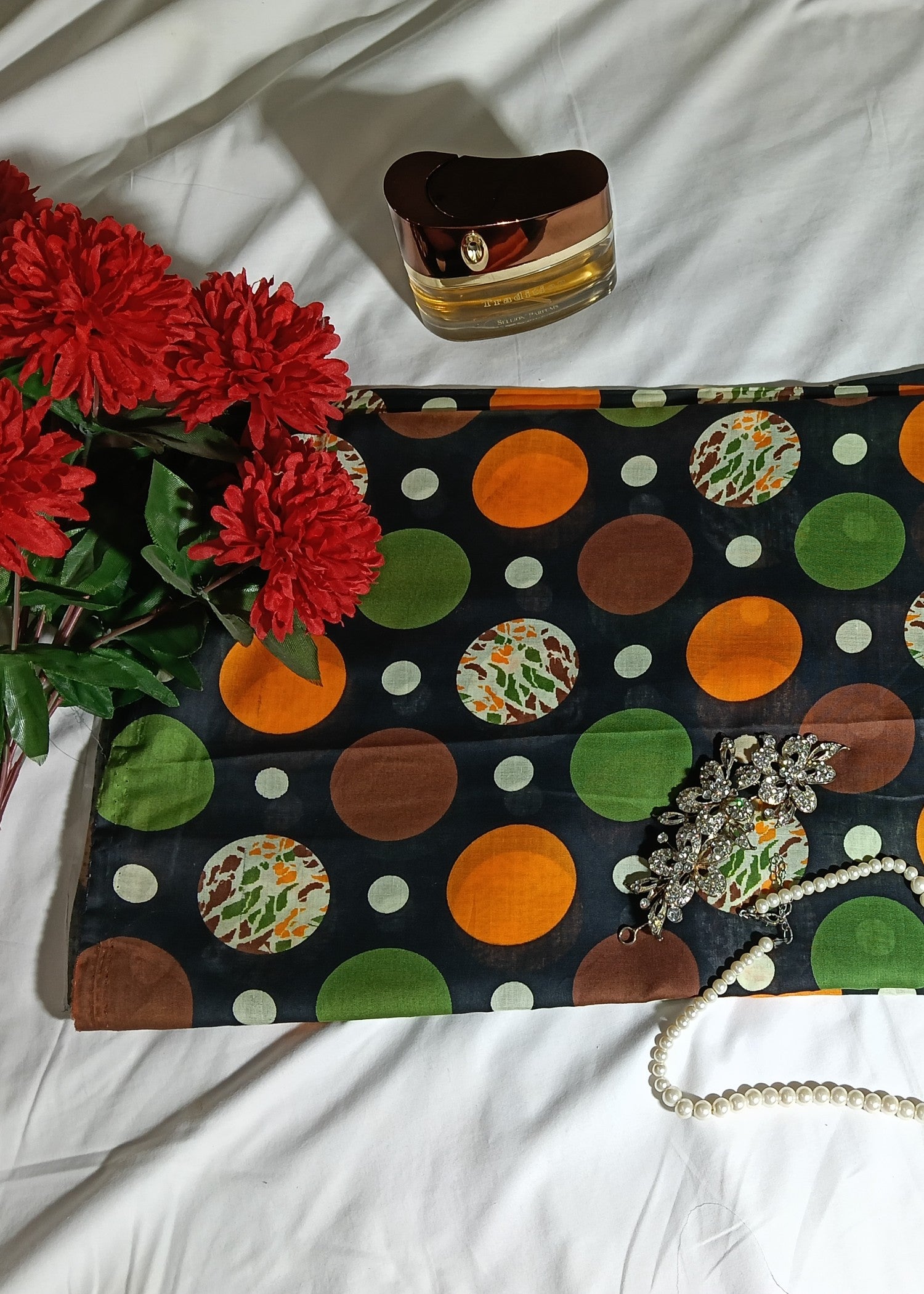 swiss lawn Unstitched in Chocolate brown, mari gold, multi