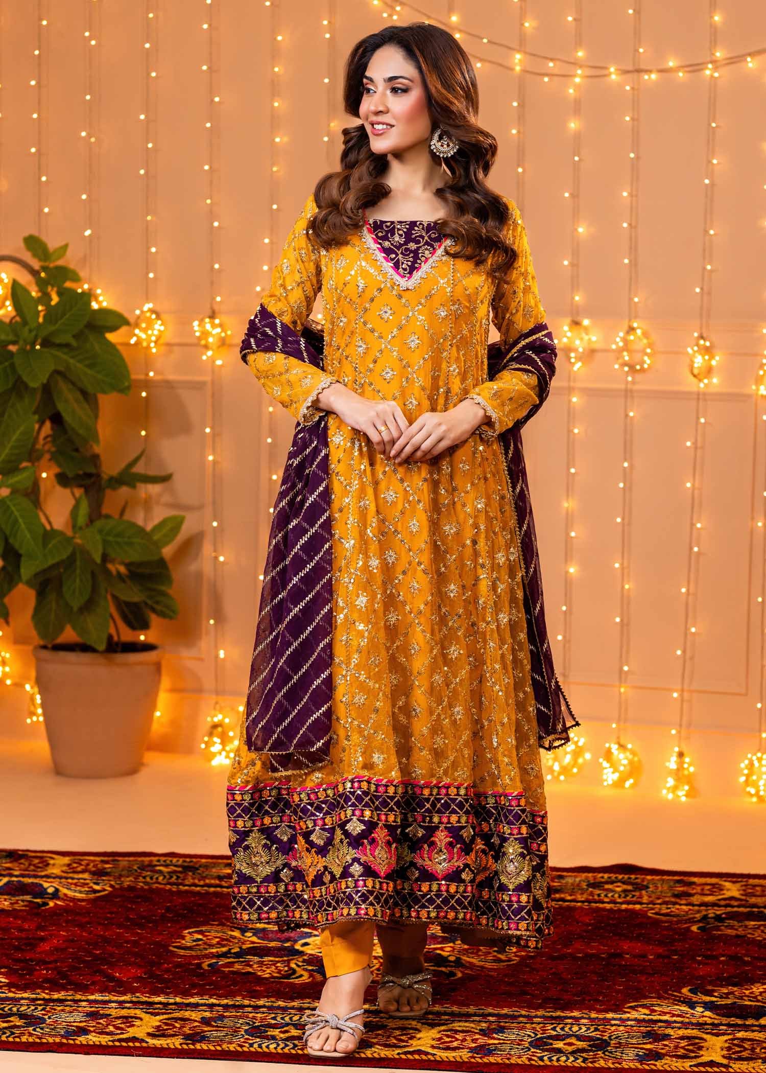 chiffon Anarkali in Mustard