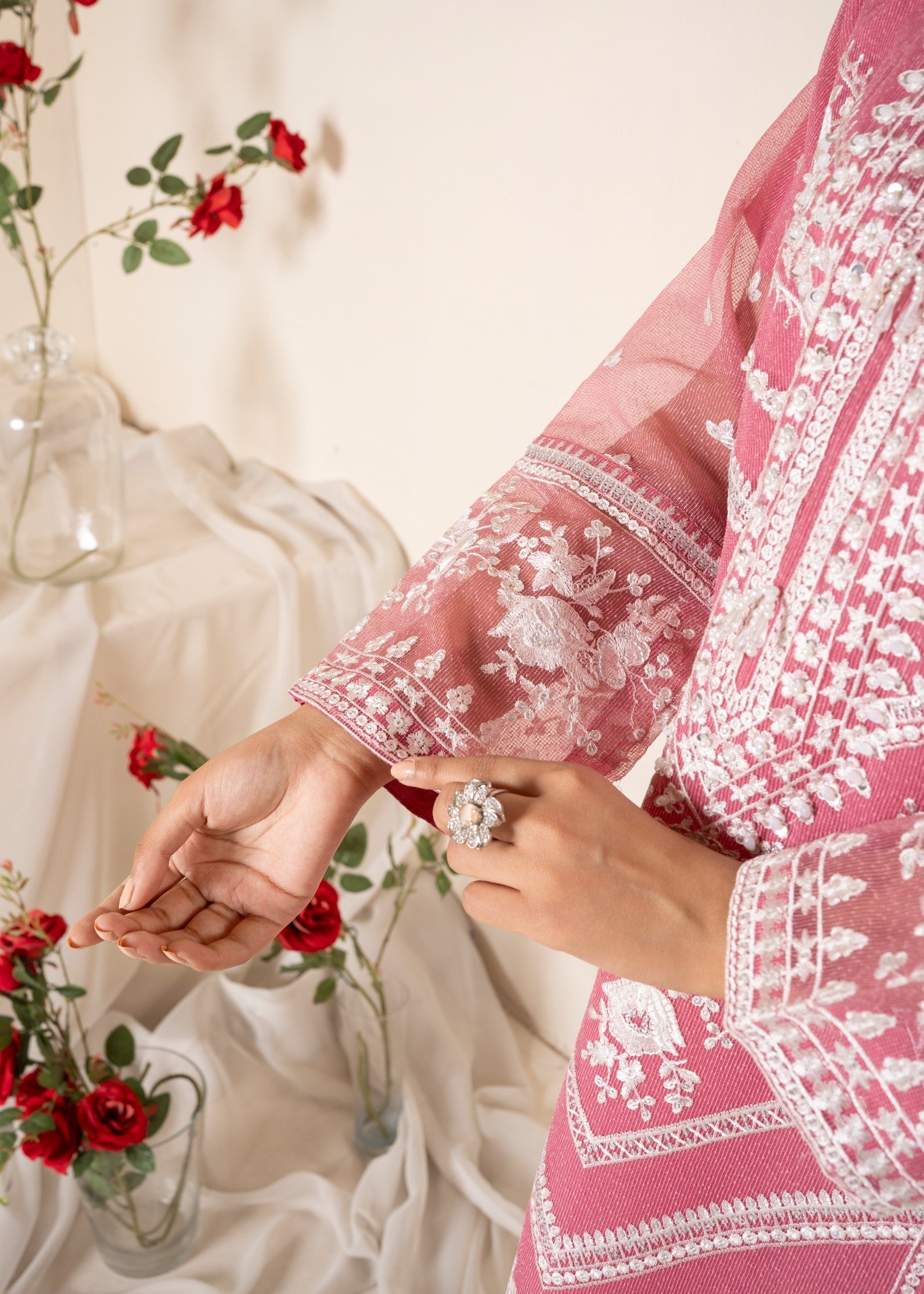 cotton net Kurta Set in Blush pink