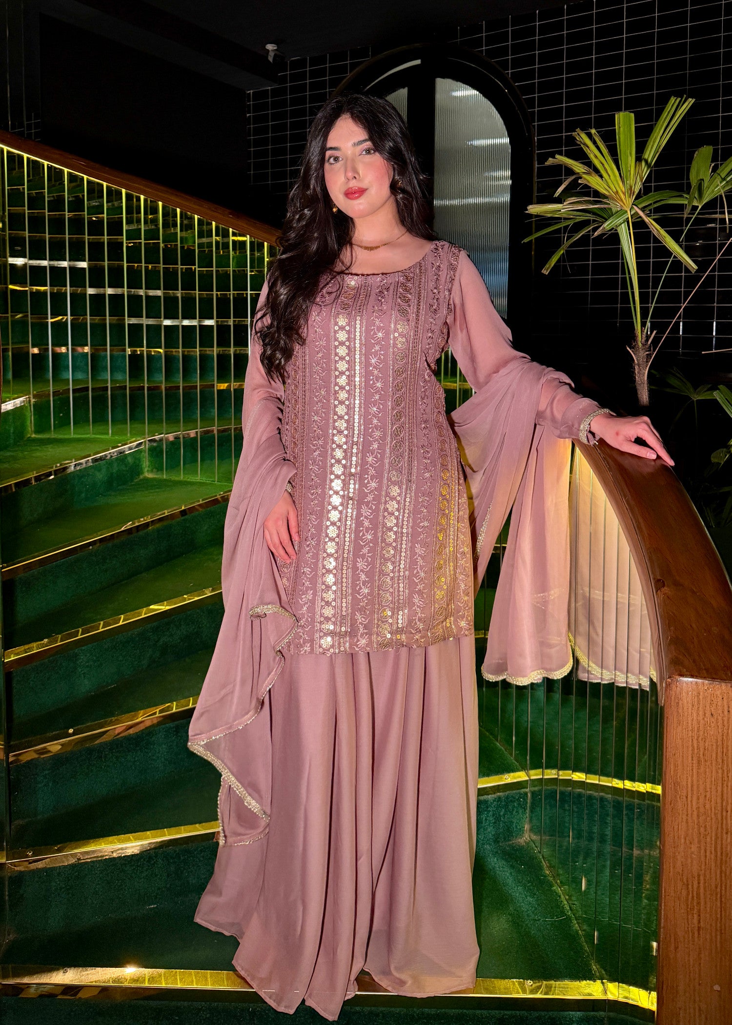 chiffon Sharara in Mauve pink
