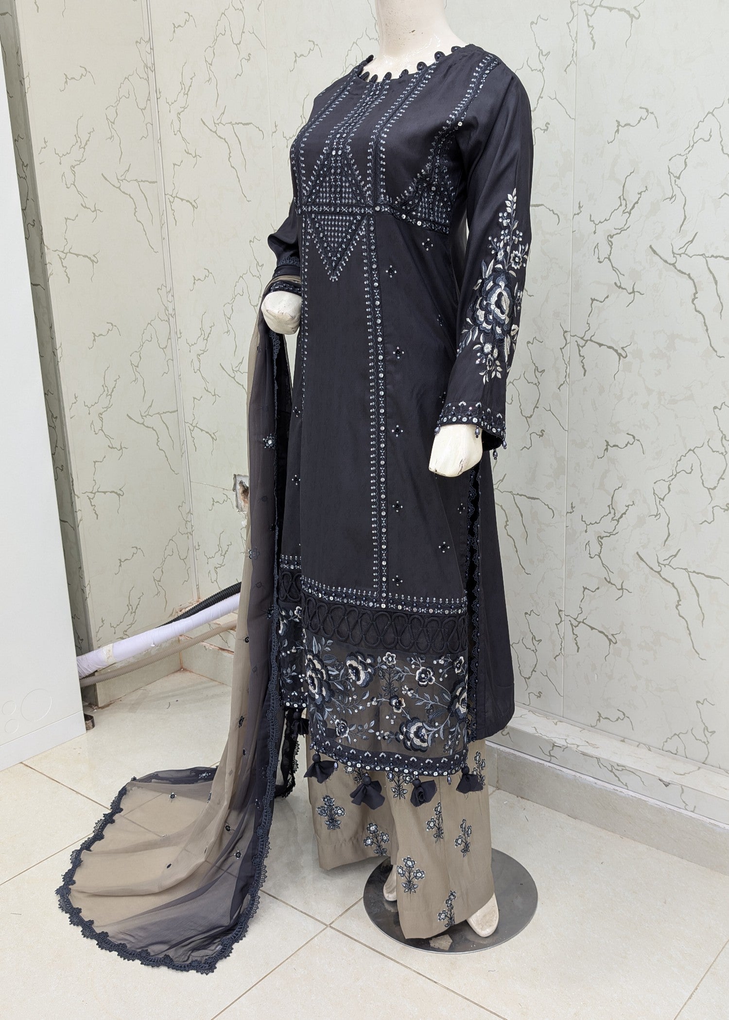 poly lawn Kurta Set in Midnight