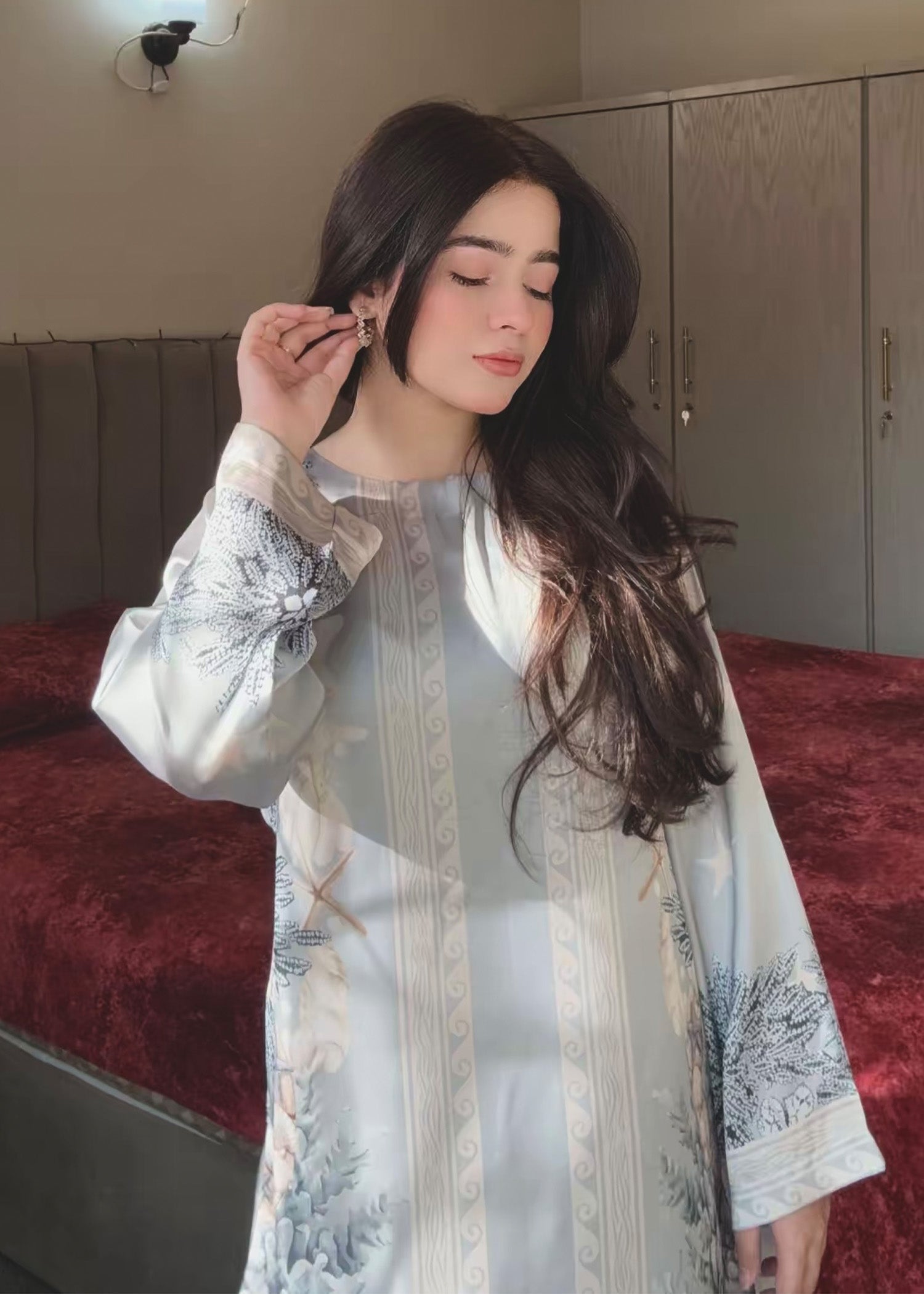 satin silk Kurta Set in Sky blue