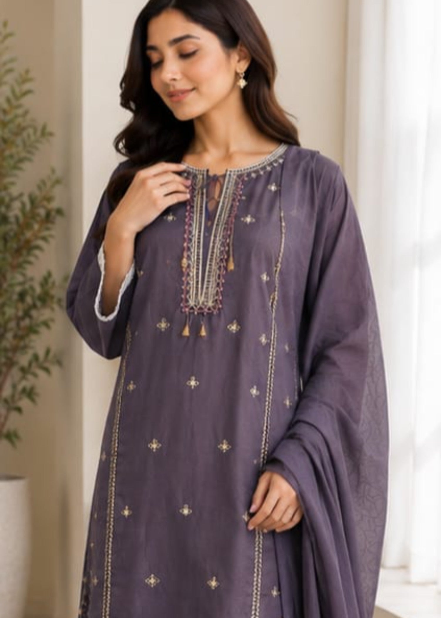 kattan silk Kurta Set in Grape