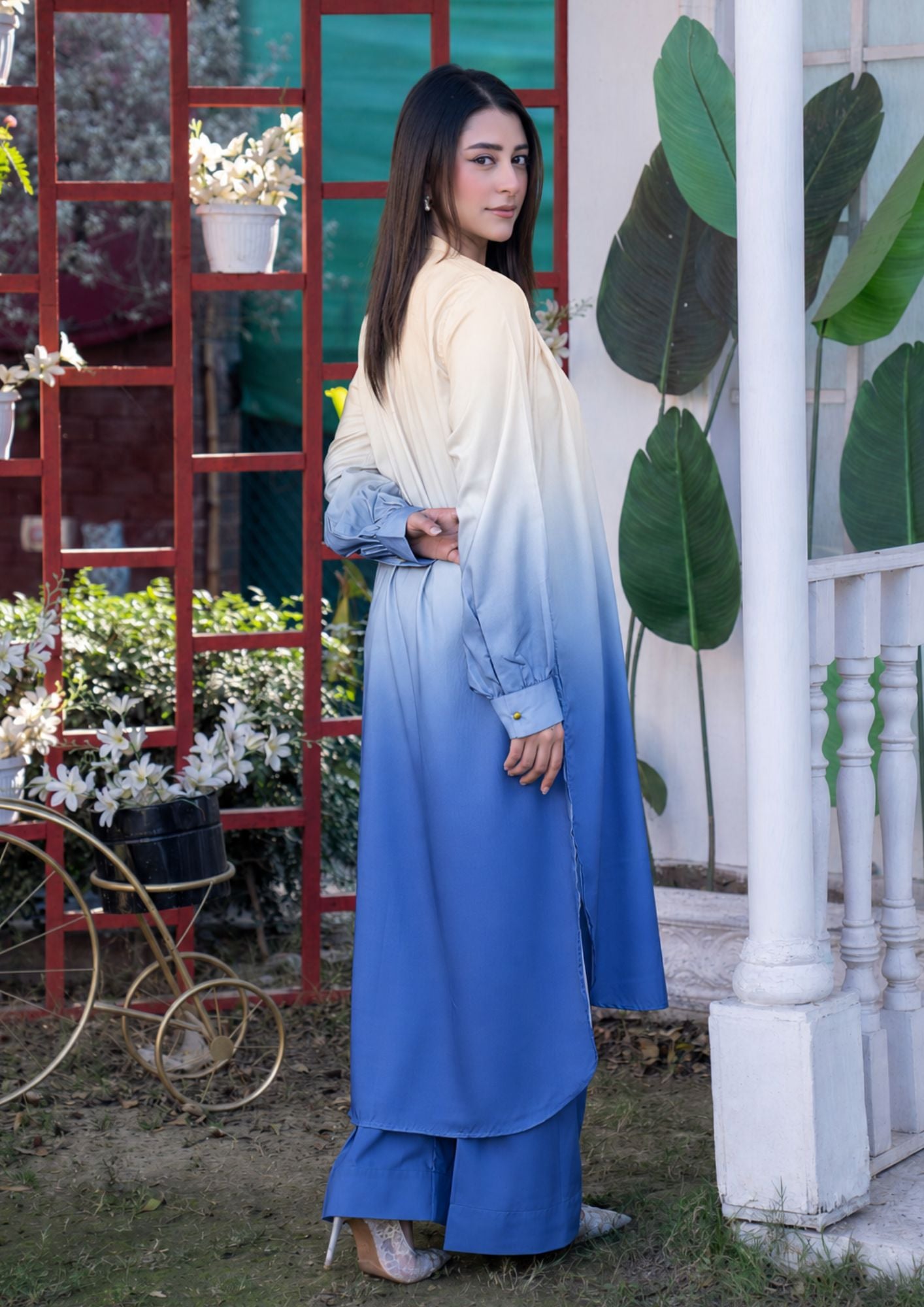 arabic lawn Co Ord Sets in Royal blue, peach orange