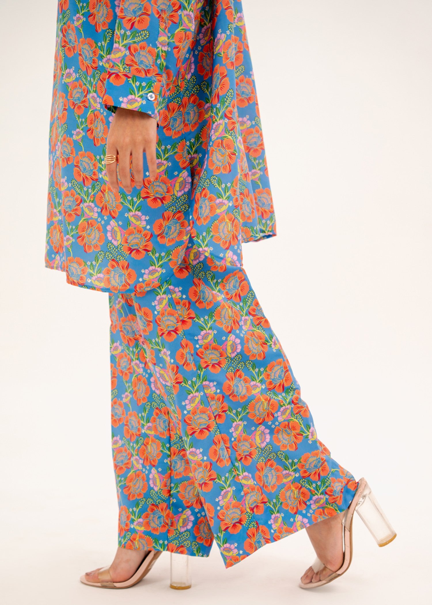 silk finish lawn Co Ord Sets in Blue