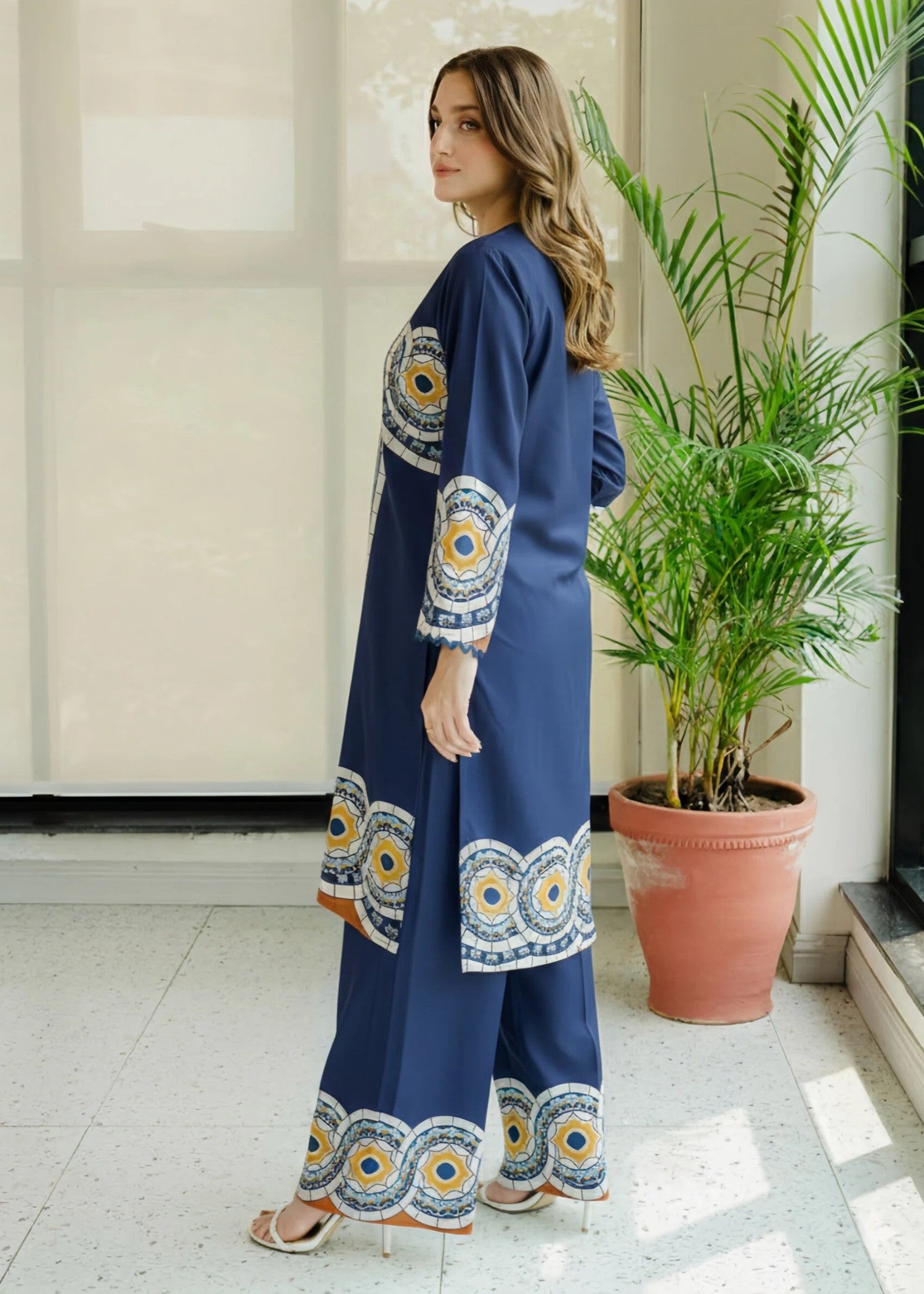 poly silk Kurta Set in Navy blue