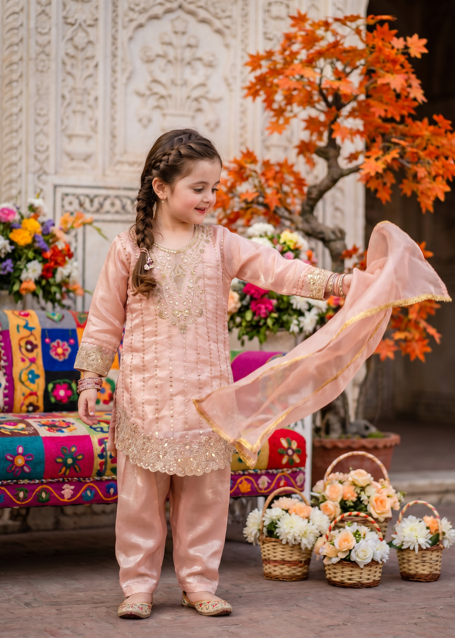 tissue silk Kurta Set in Rose pink