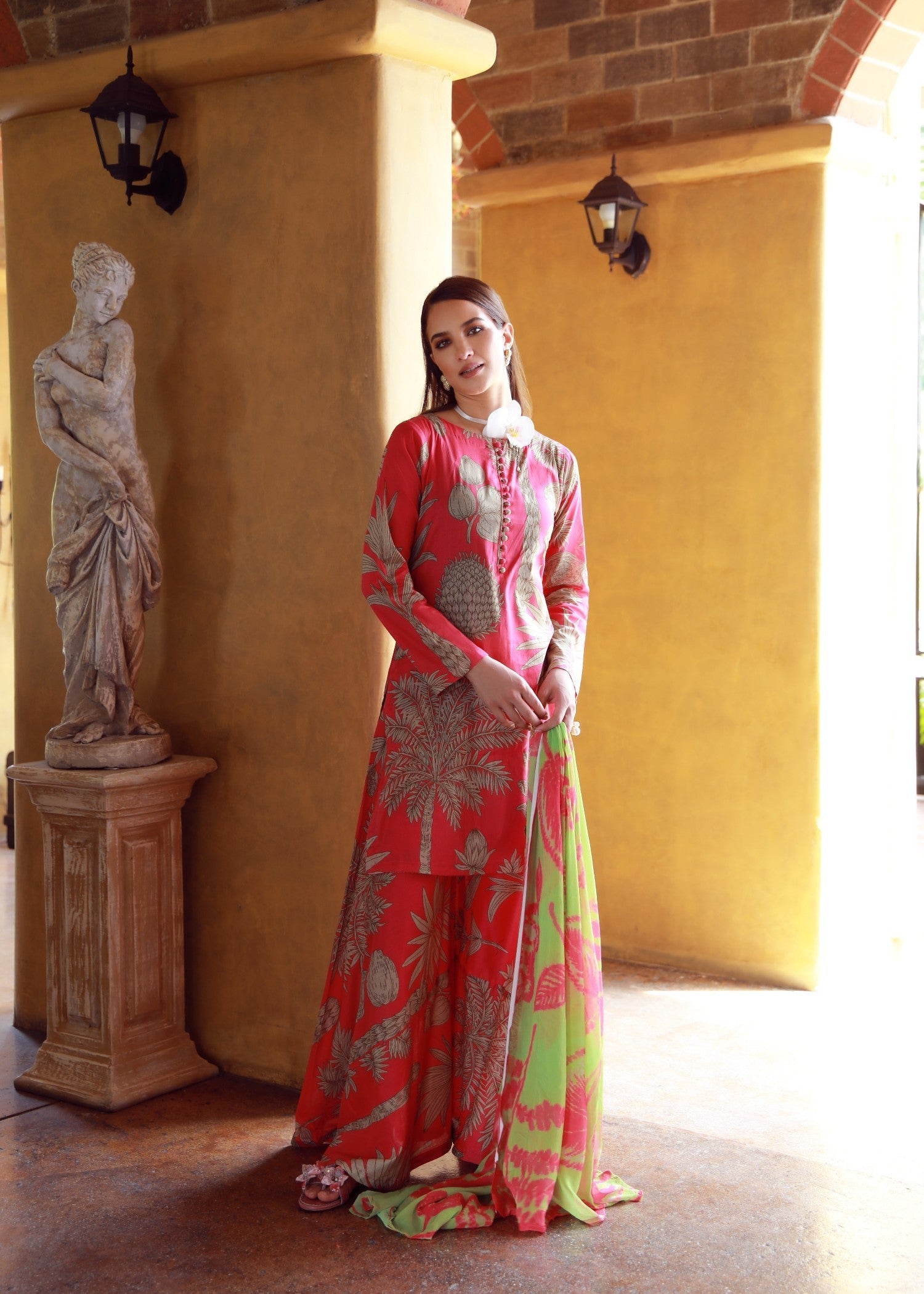 lawn Sharara in Coral pink