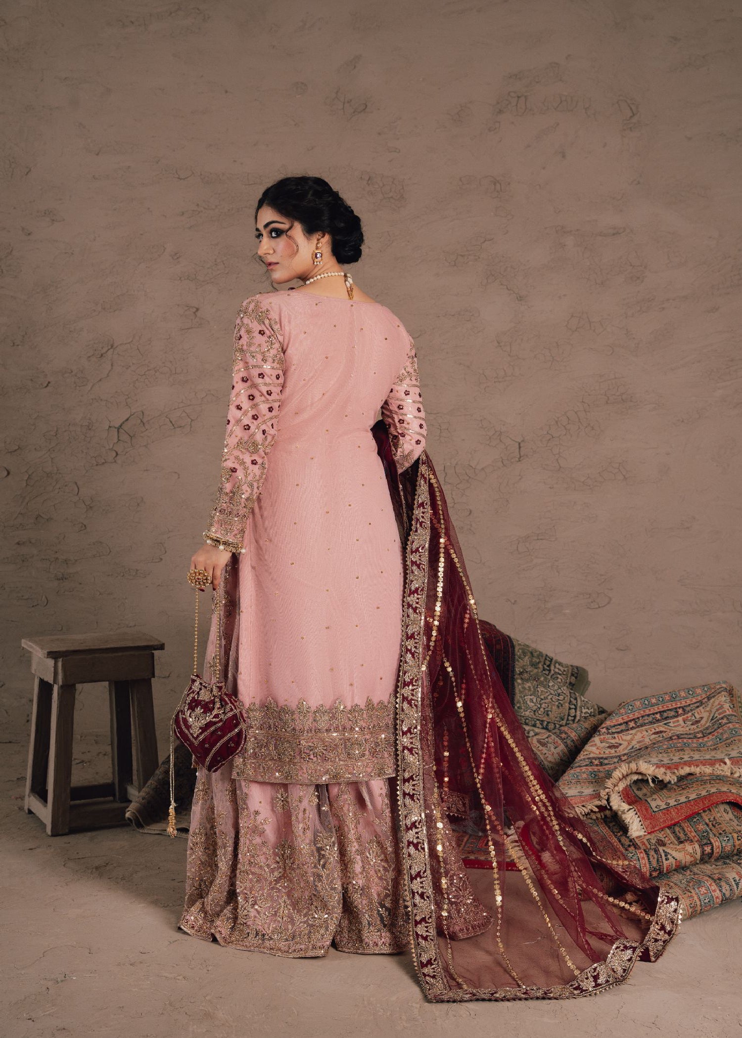 net Sharara in Pastel pink