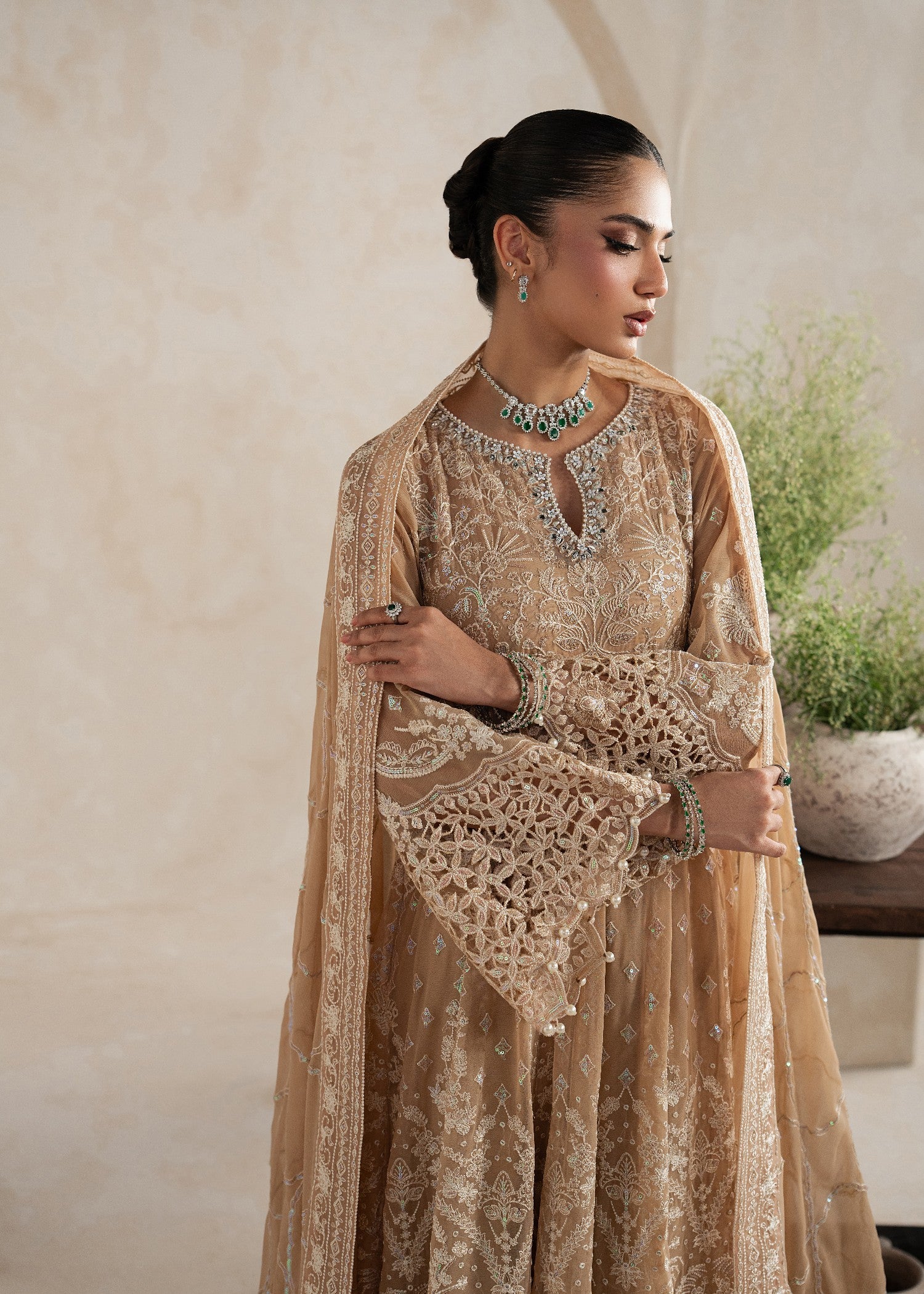 chiffon Pishwas in Champagne