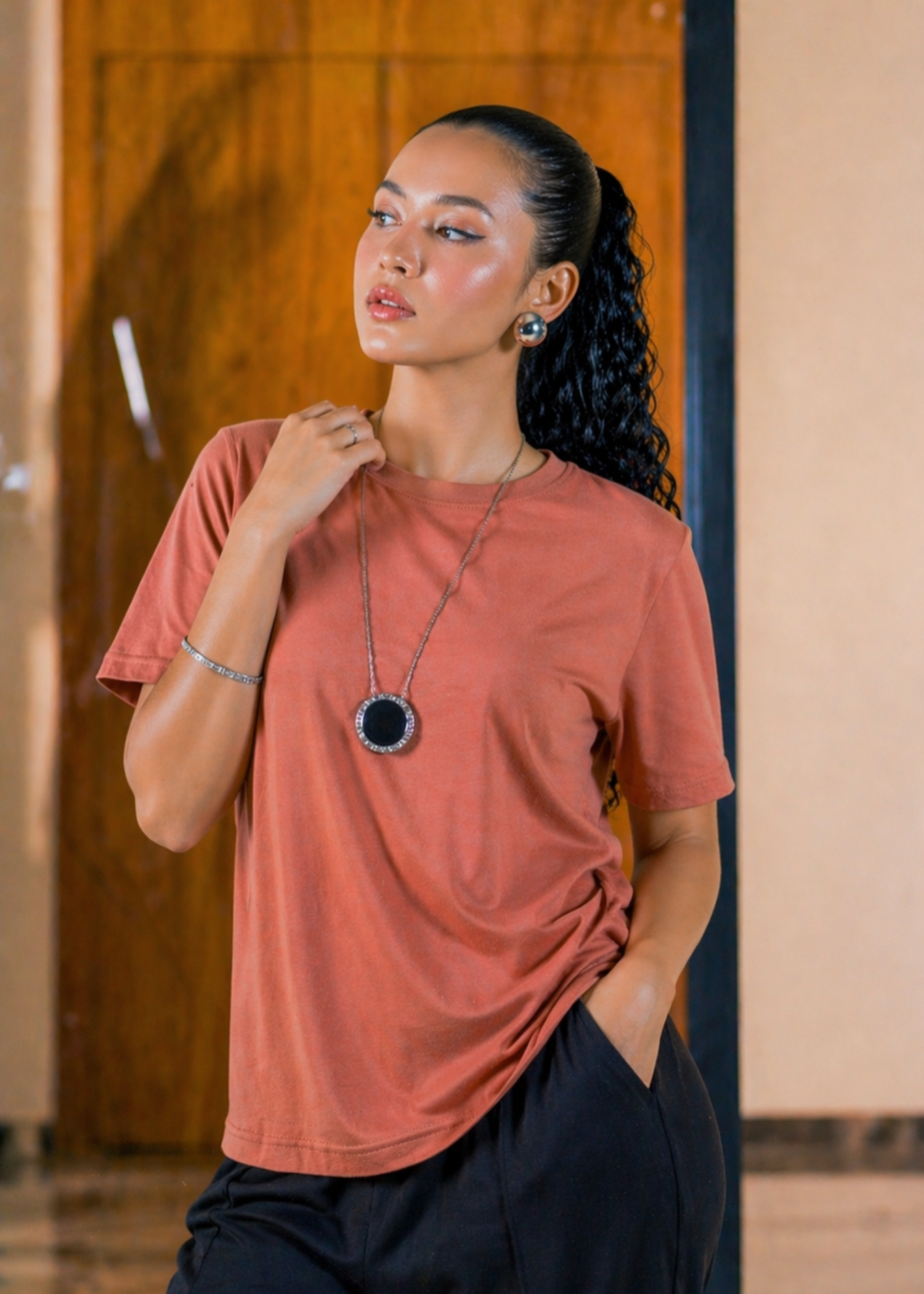 cotton T Shirt in Salmon pink