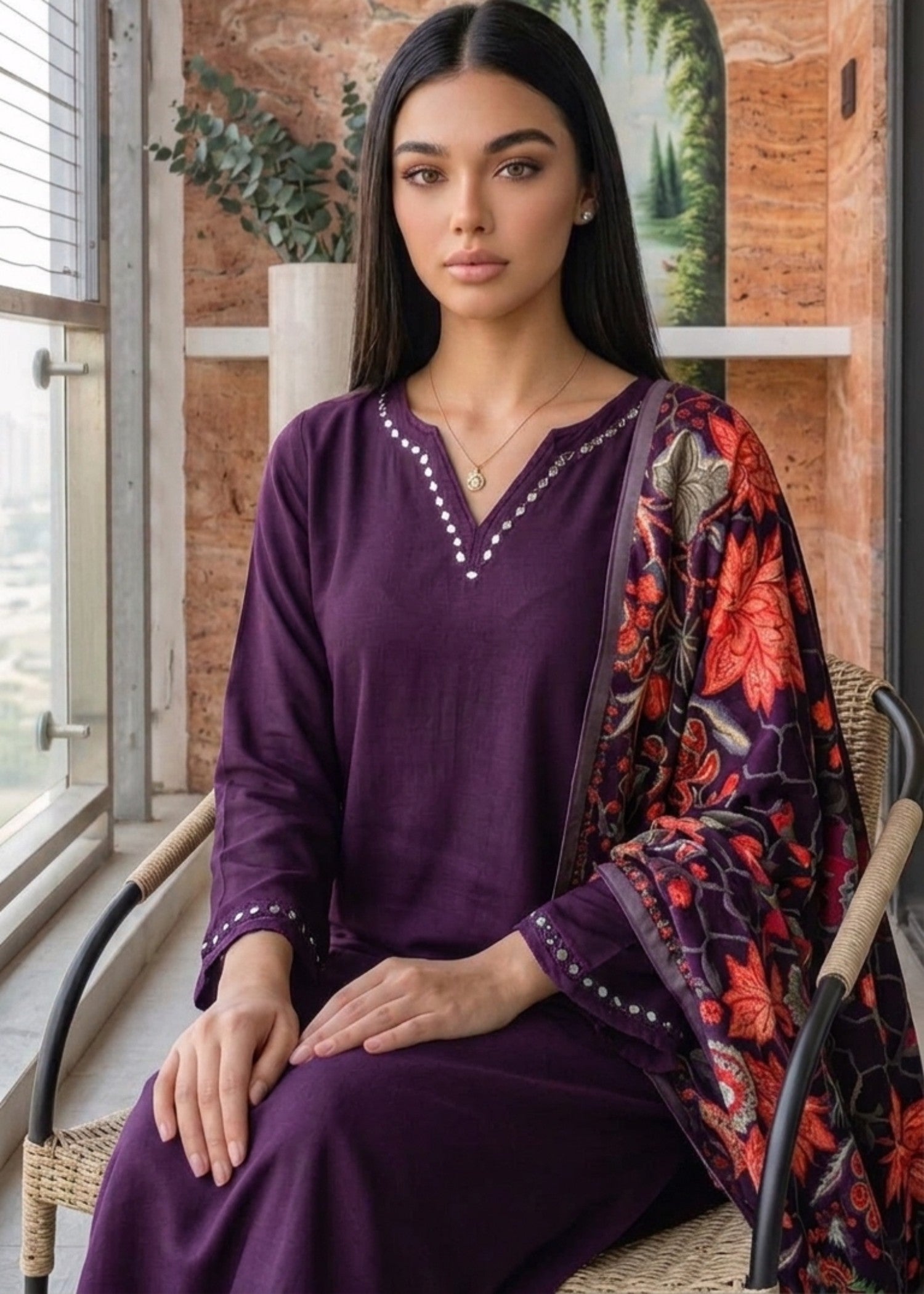 dhanak Kurta Set in Purple rain