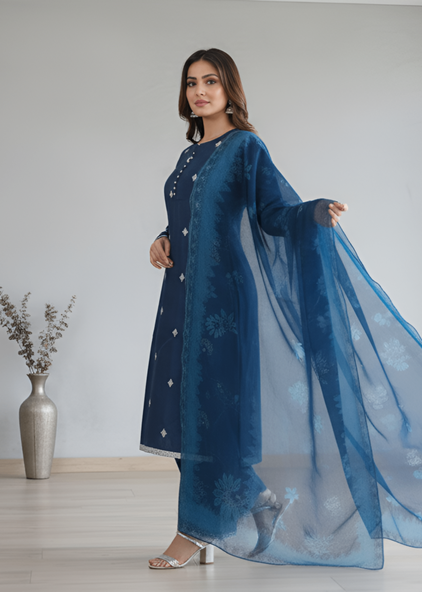 raw silk Kurta Set in Midnight blue