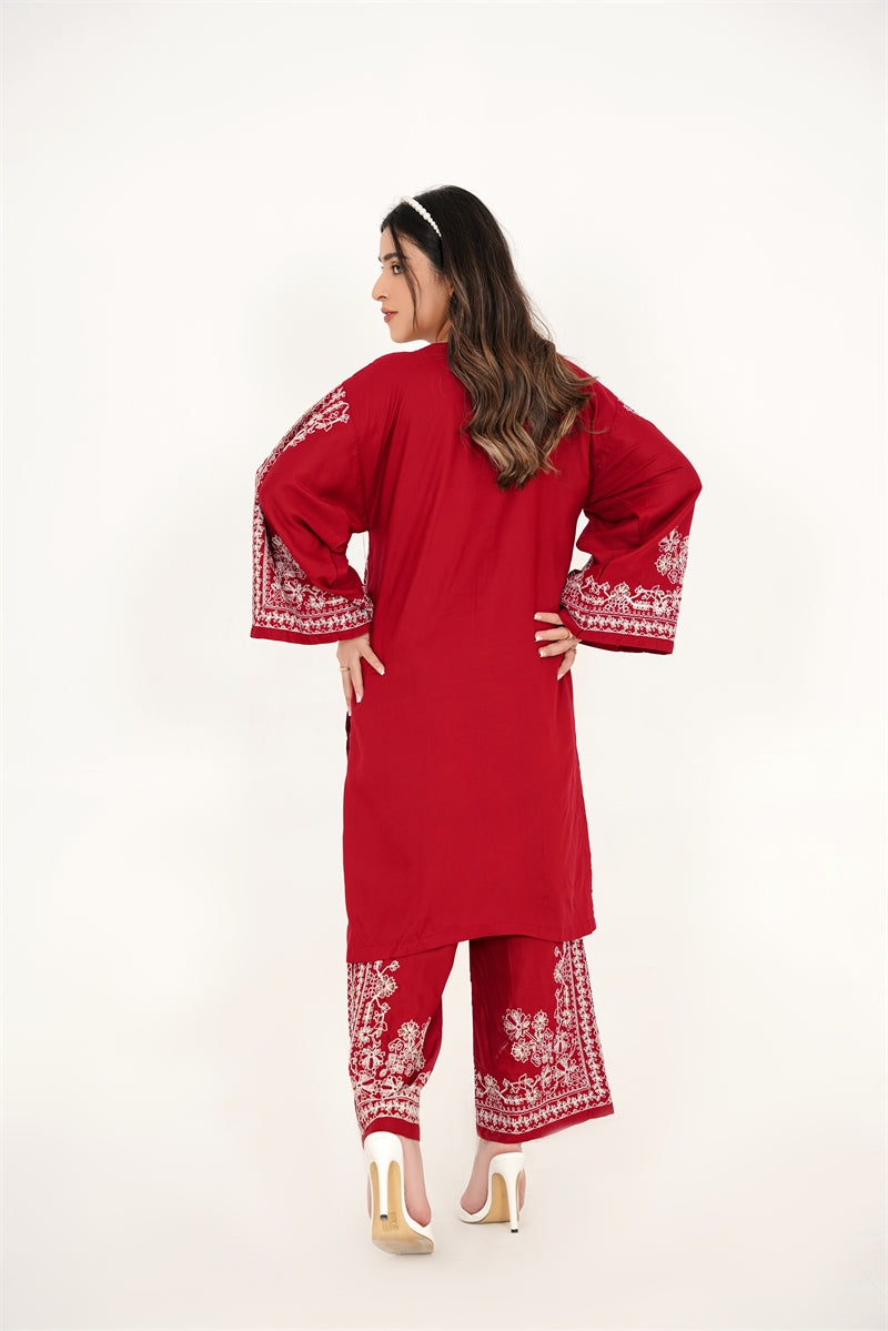 blended linen Kurta Set in Maroon