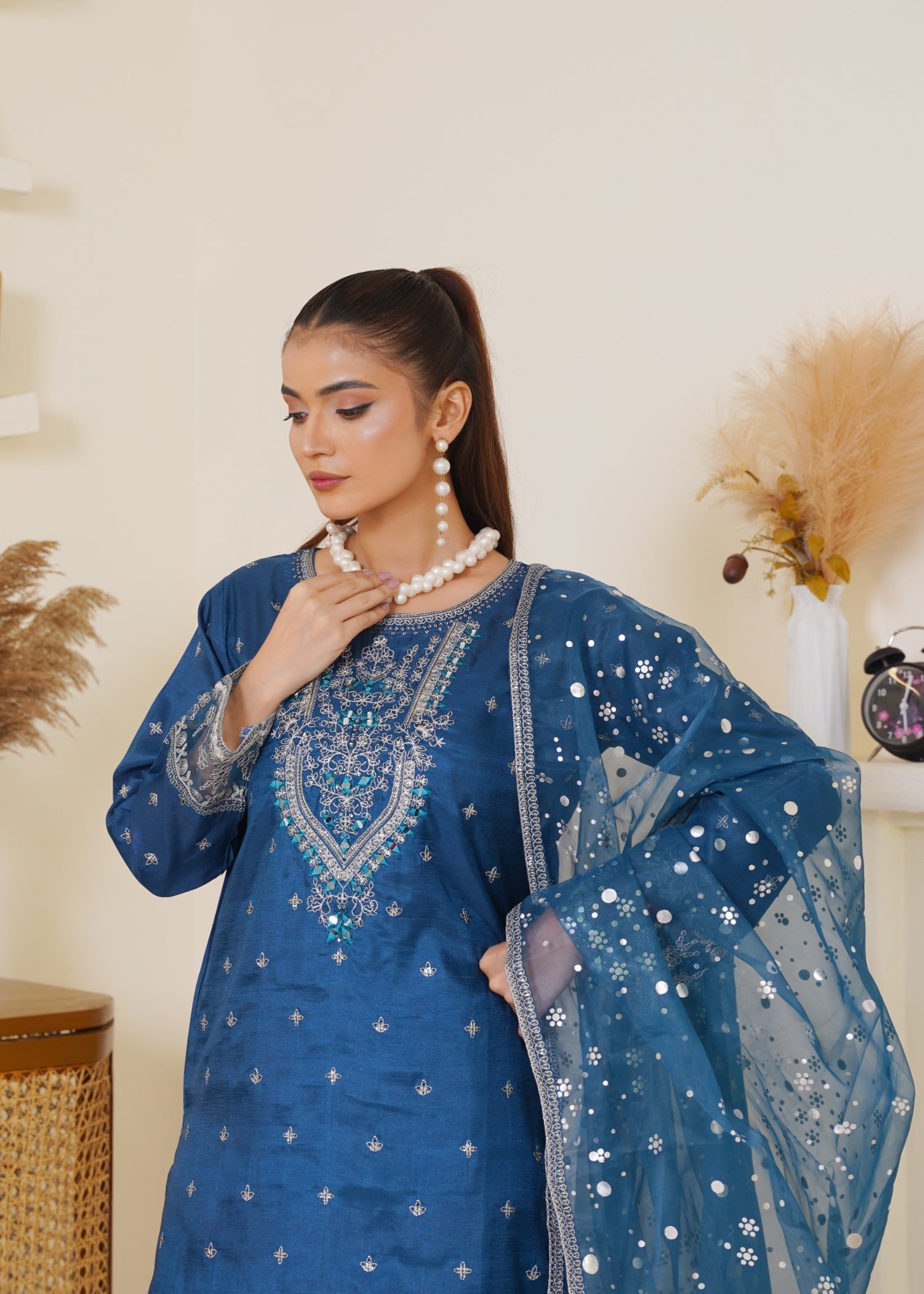 kattan silk Kurta Set in Ocean blue