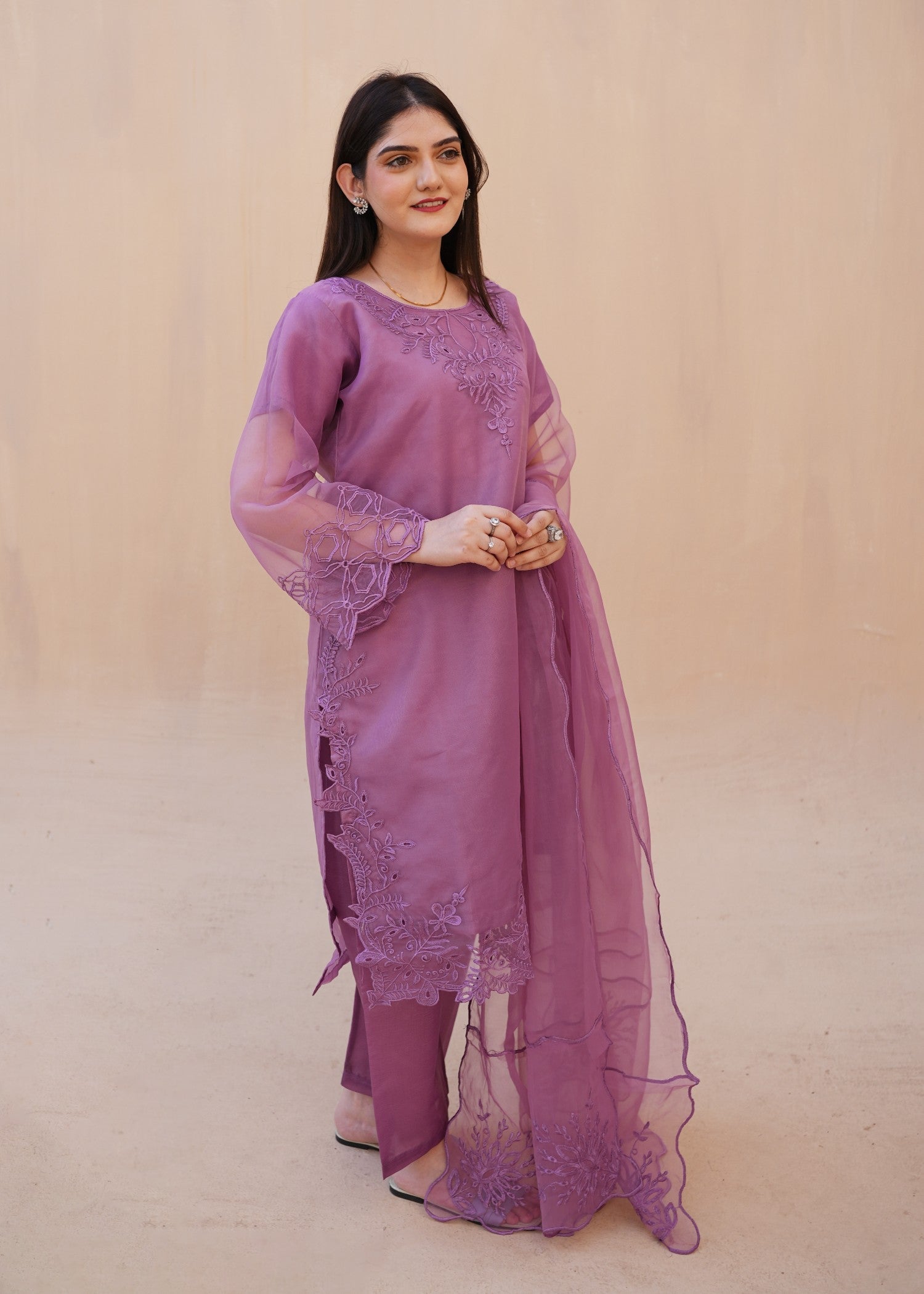 organza Kurta Set in Purple ash