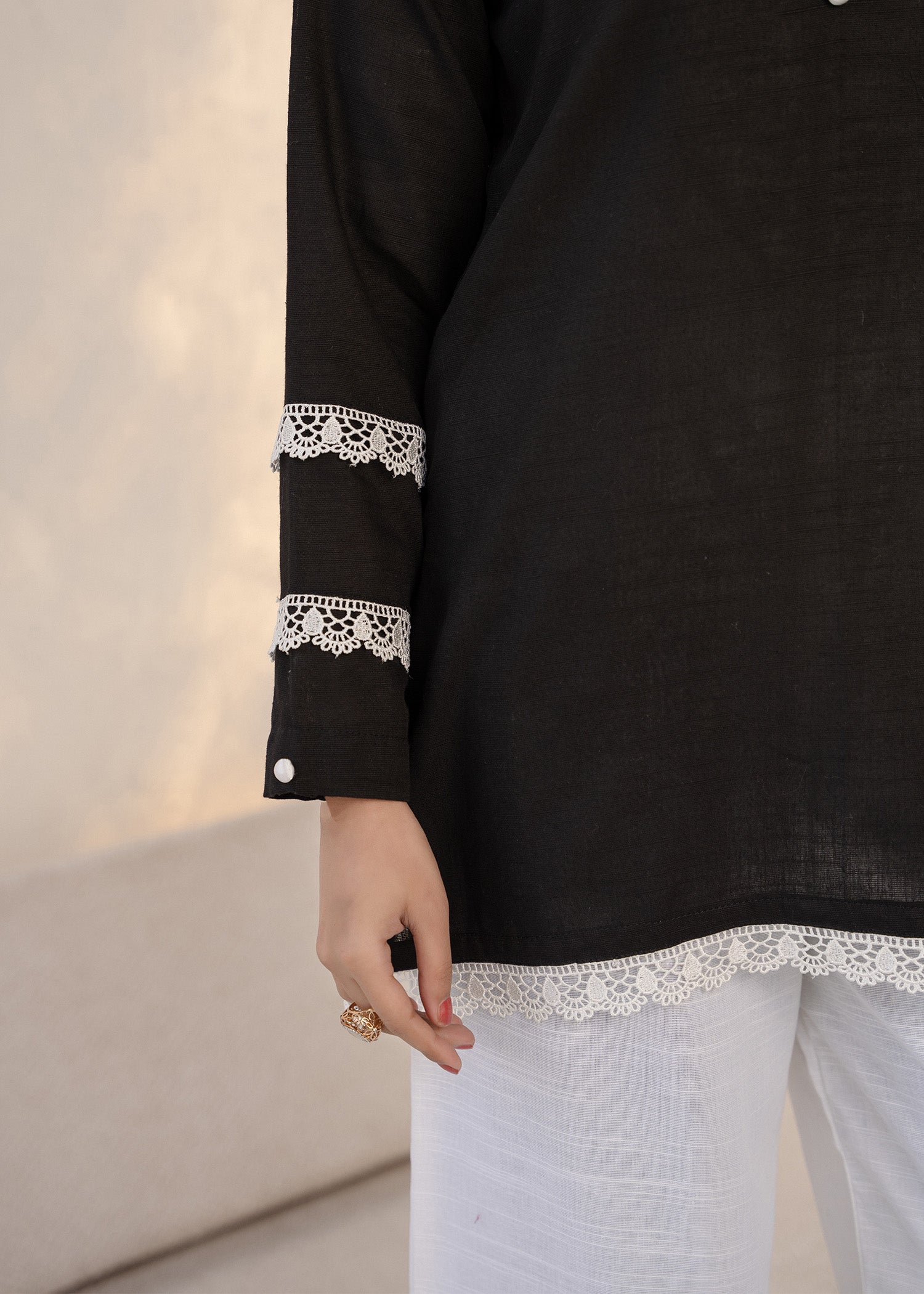 wool viscose Kurta Set in Black