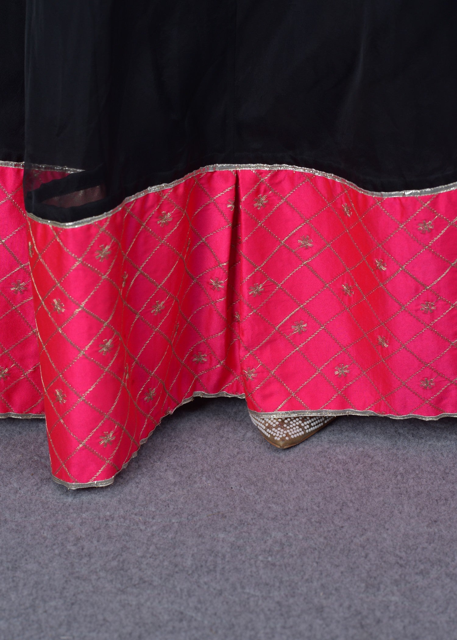organza Lehenga in Black, hot pink red