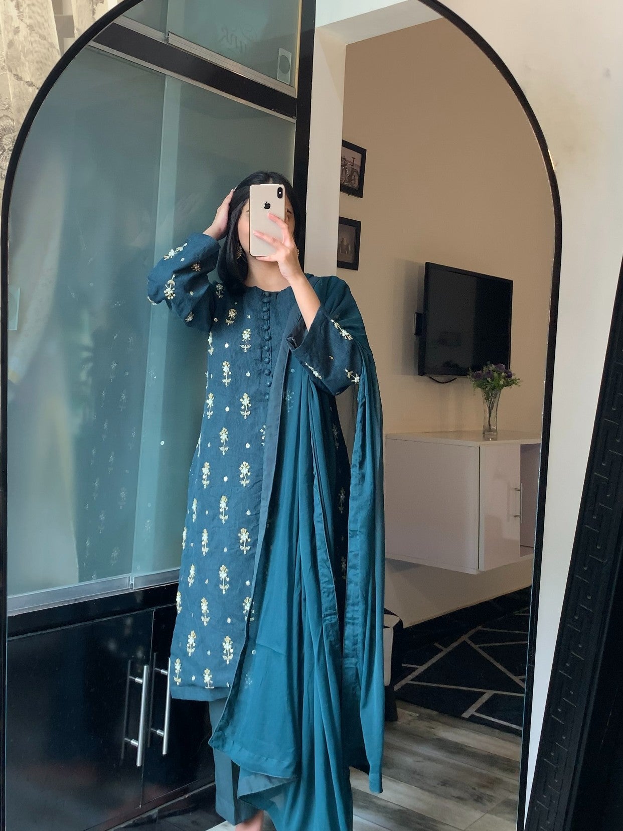 cotton karandi Kurta Set in Aquamarine