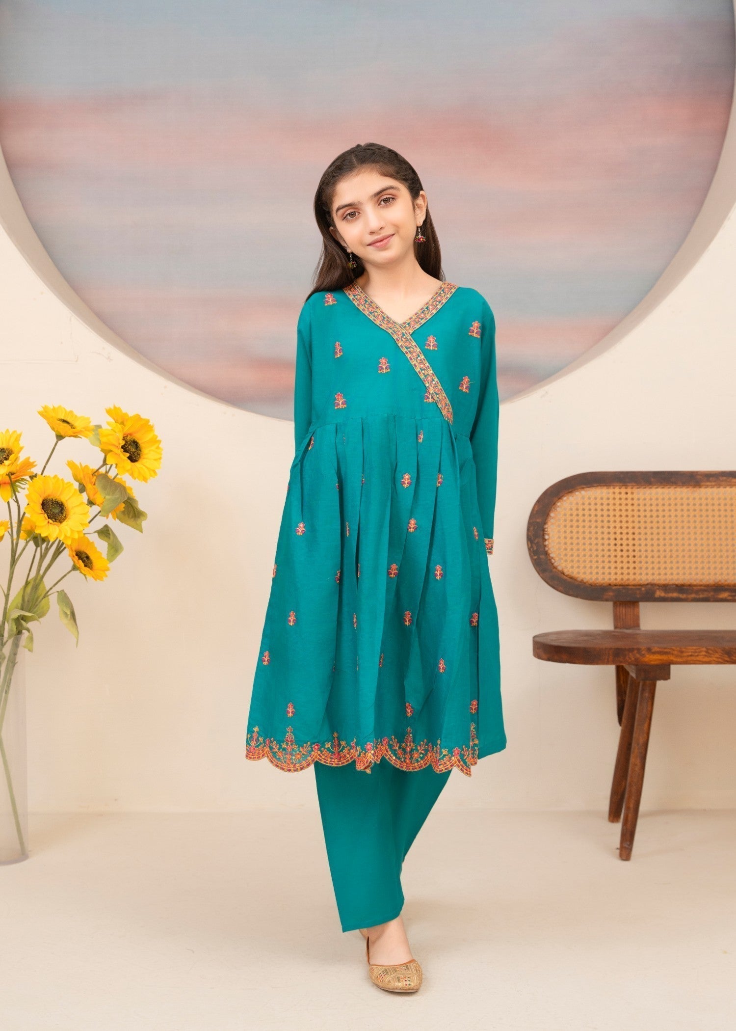 lawn Angrakha in Sea green