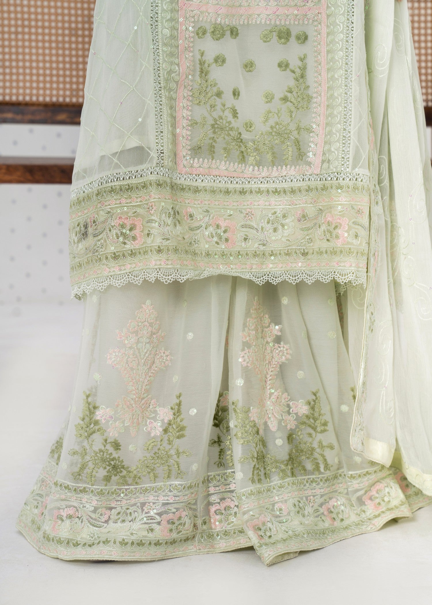 pk crinkle chiffon Kurta Set in Mint green