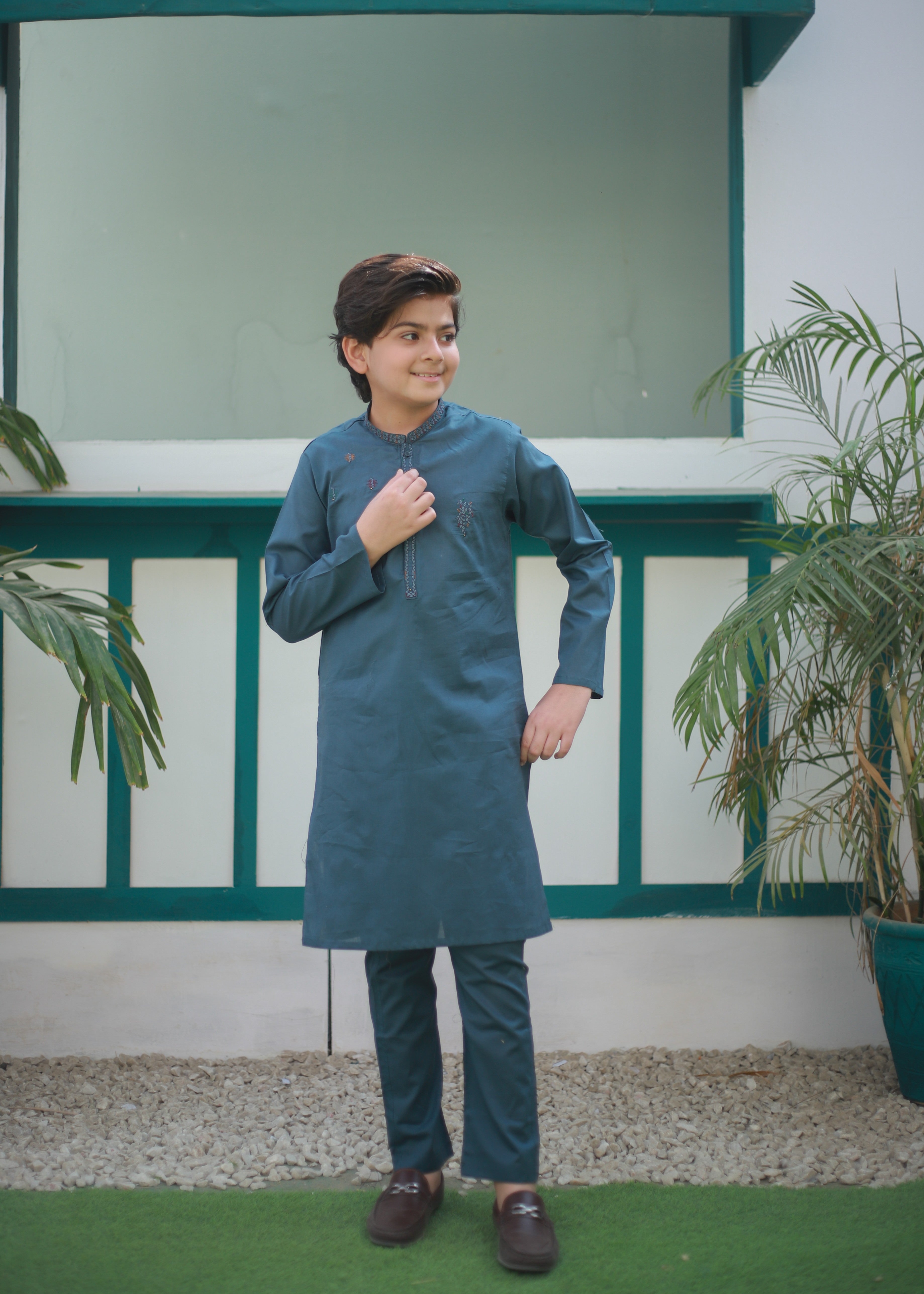 cotton Kurta Set in Bondi blue