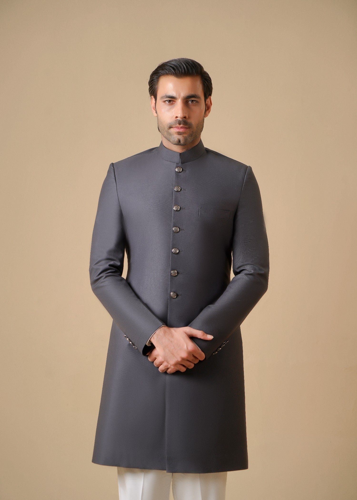 tropical Sherwani in Dark grey