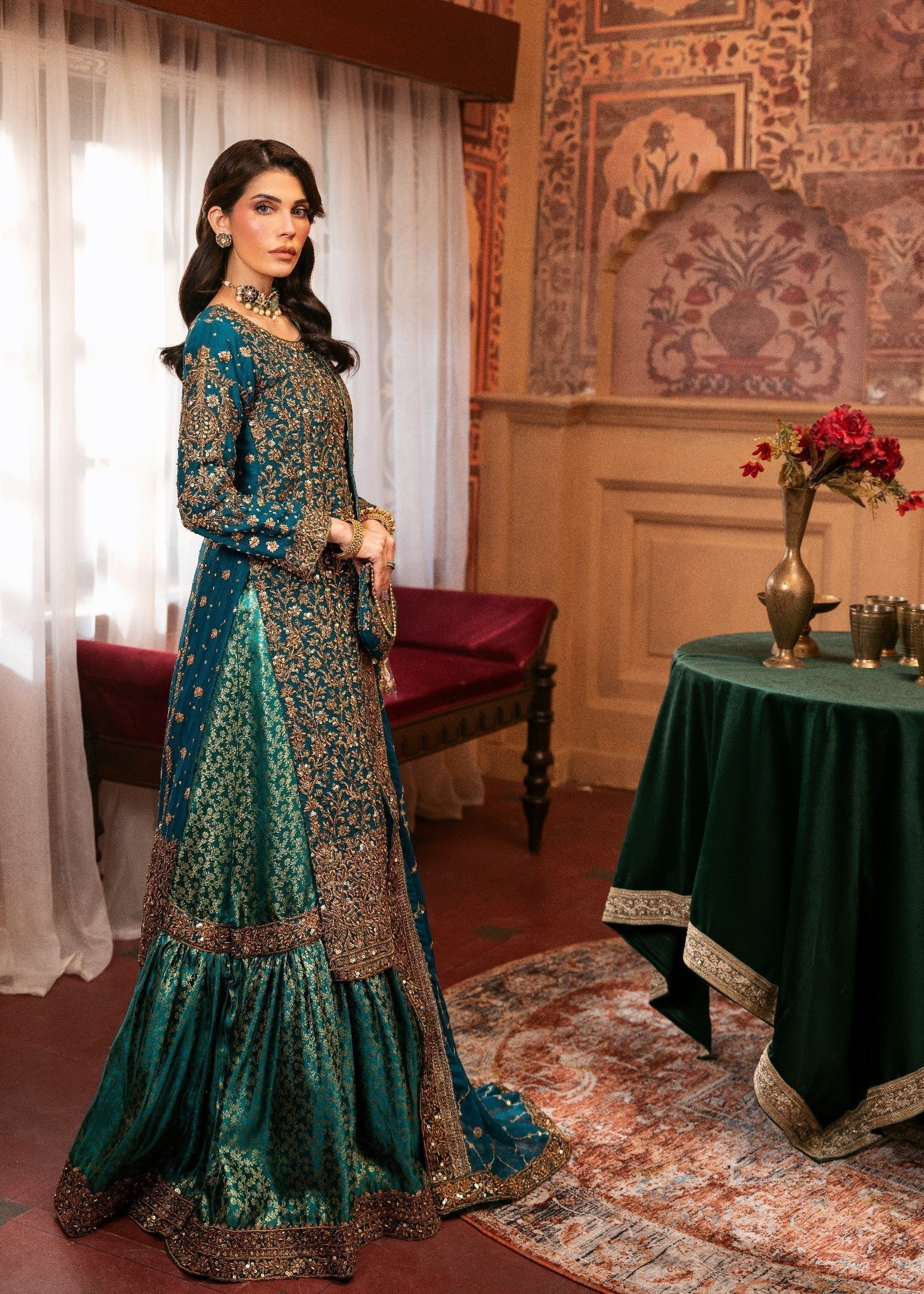 chiffon Lehenga in Teal