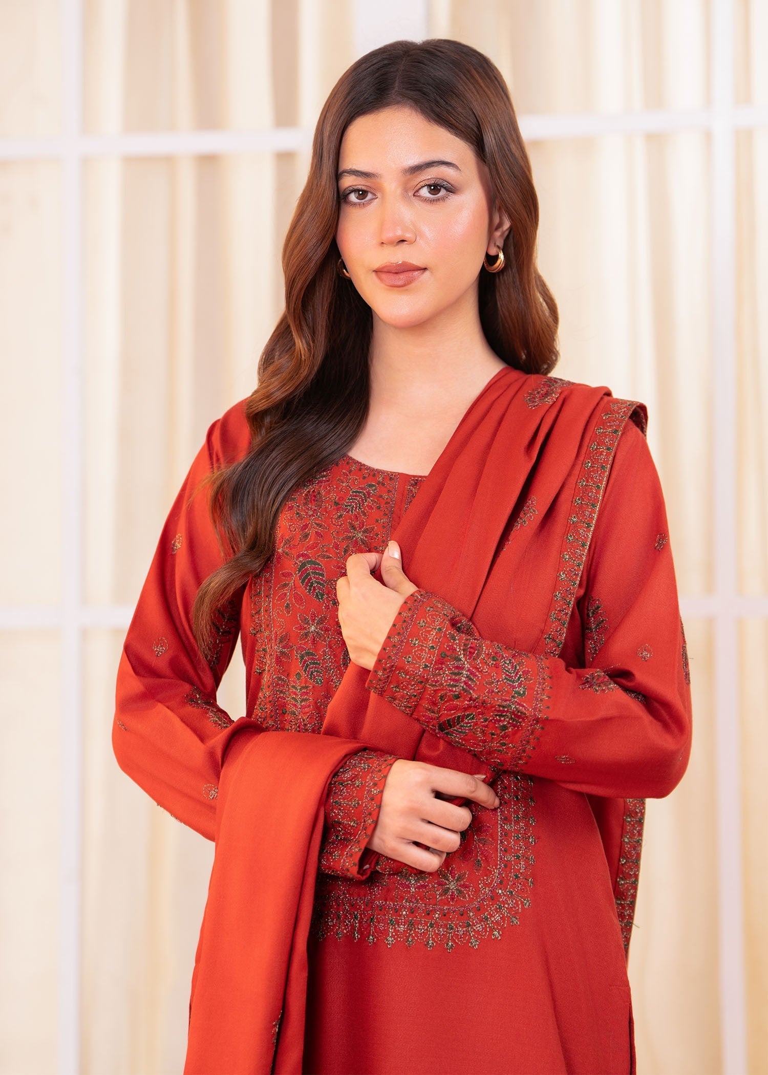 wool Kurta Set in Red