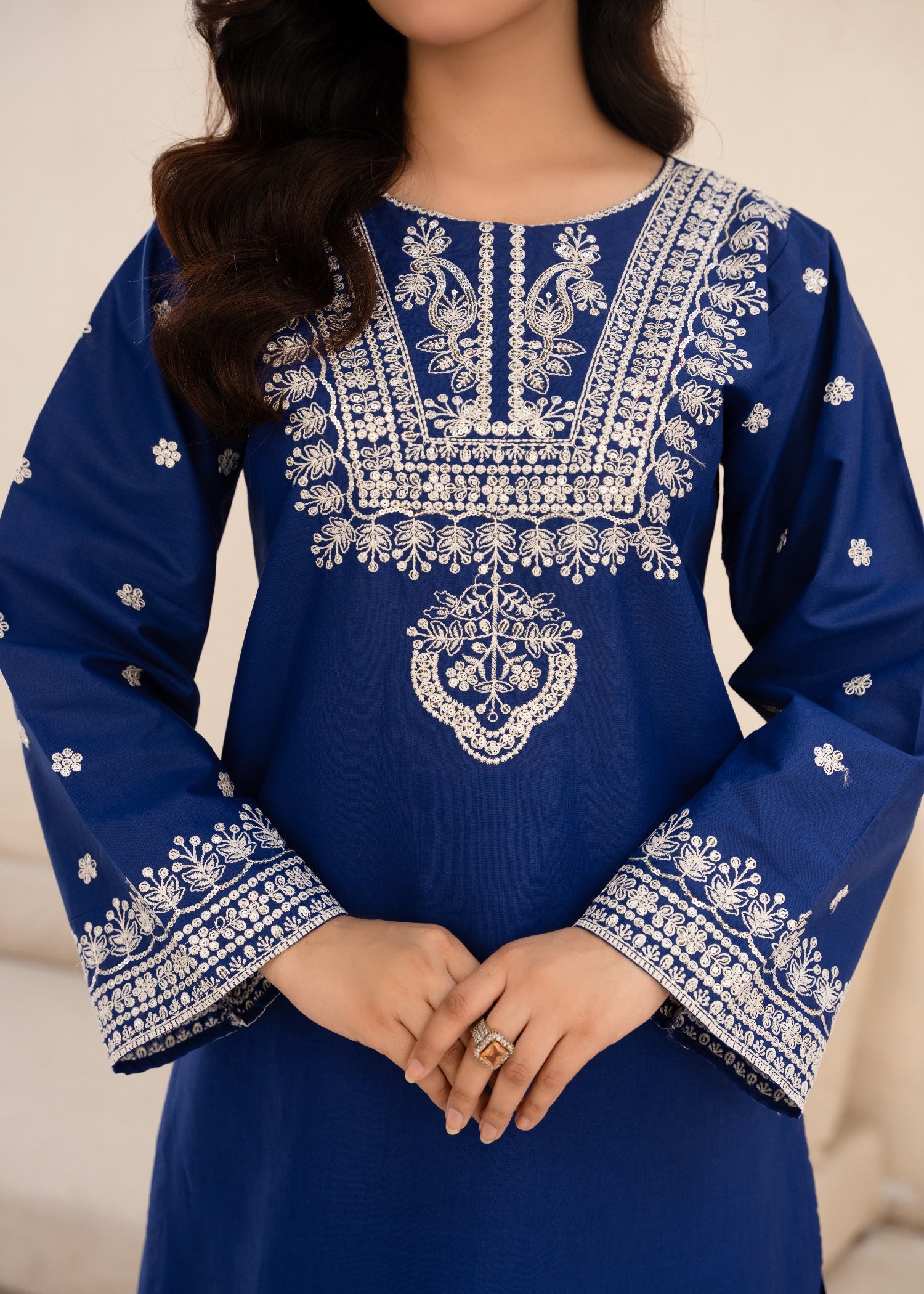 cambric Kurta Set in Royal blue