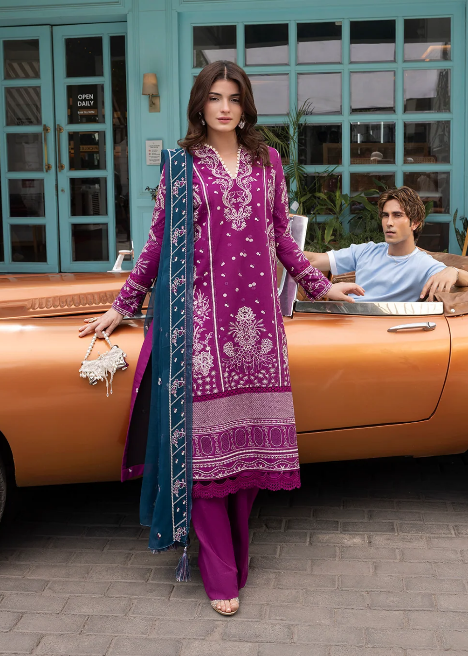 lawn Kurta Set in Magenta haze