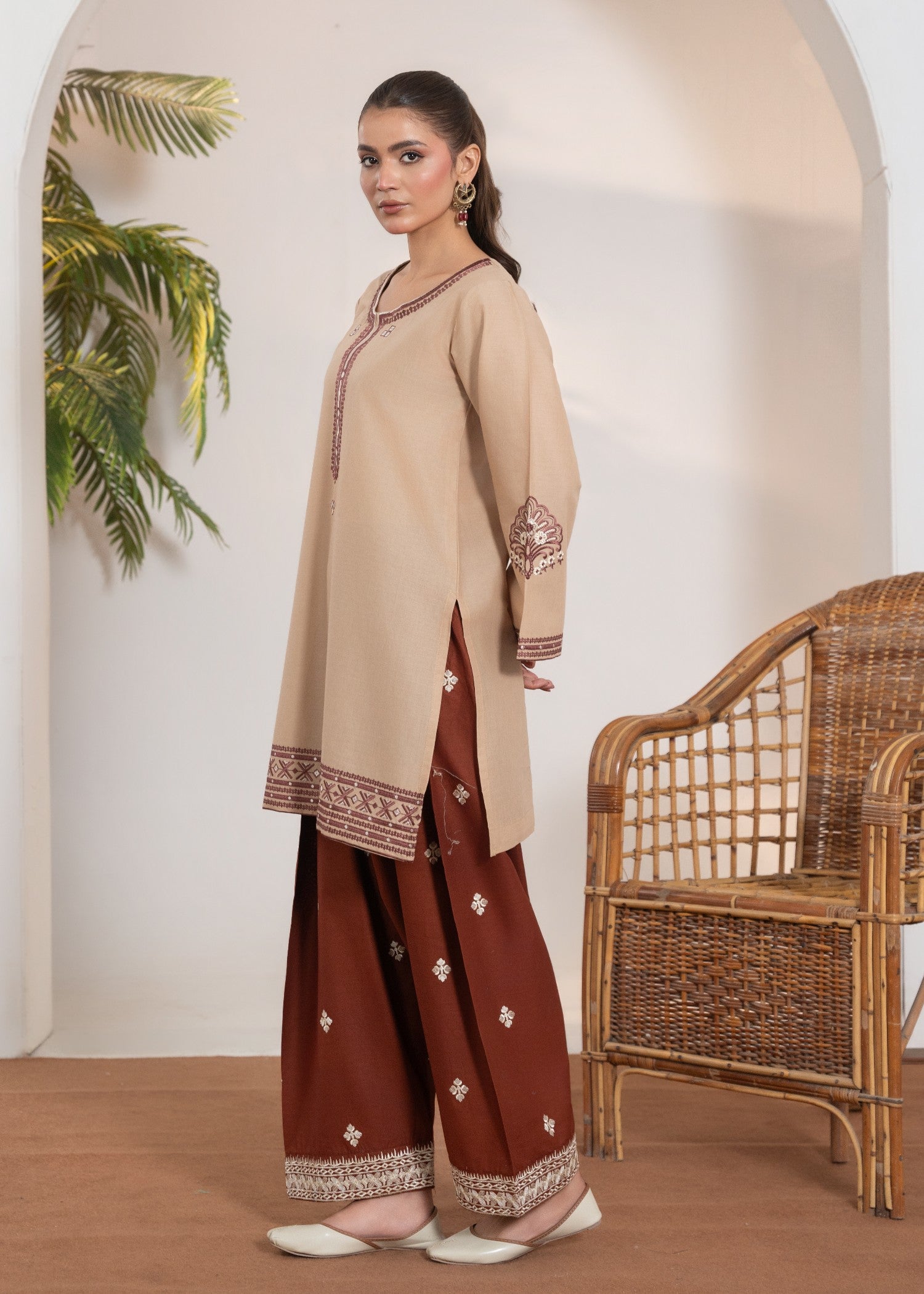 cotton Kurta Set in Tan brown