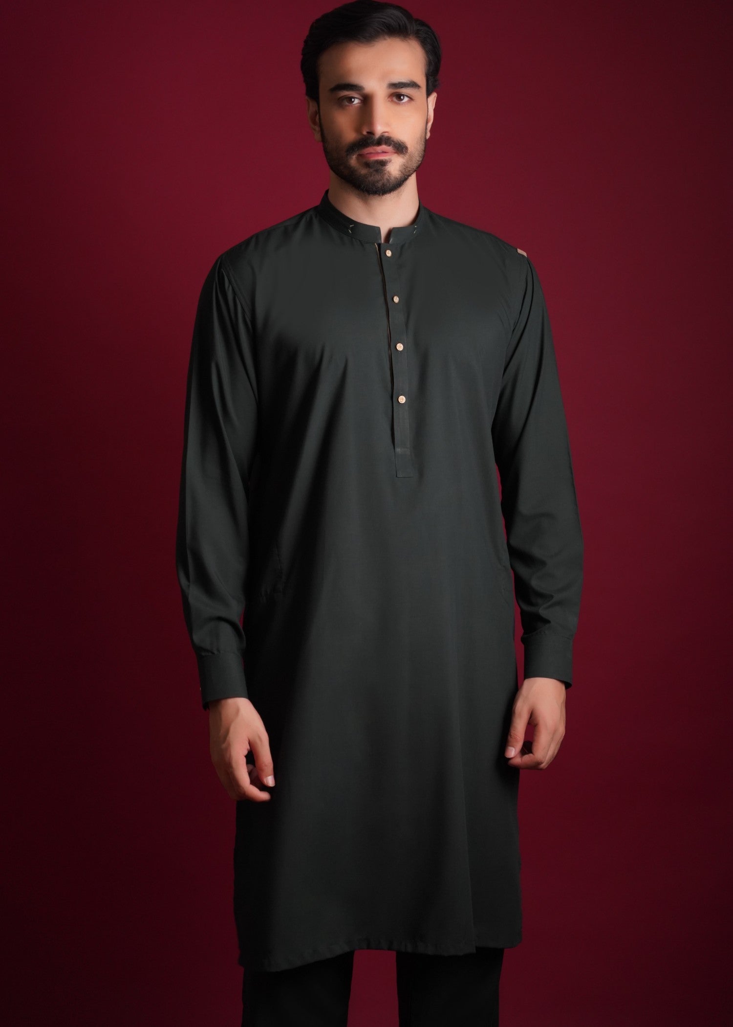 cotton viscose Kurta Set in Dark green