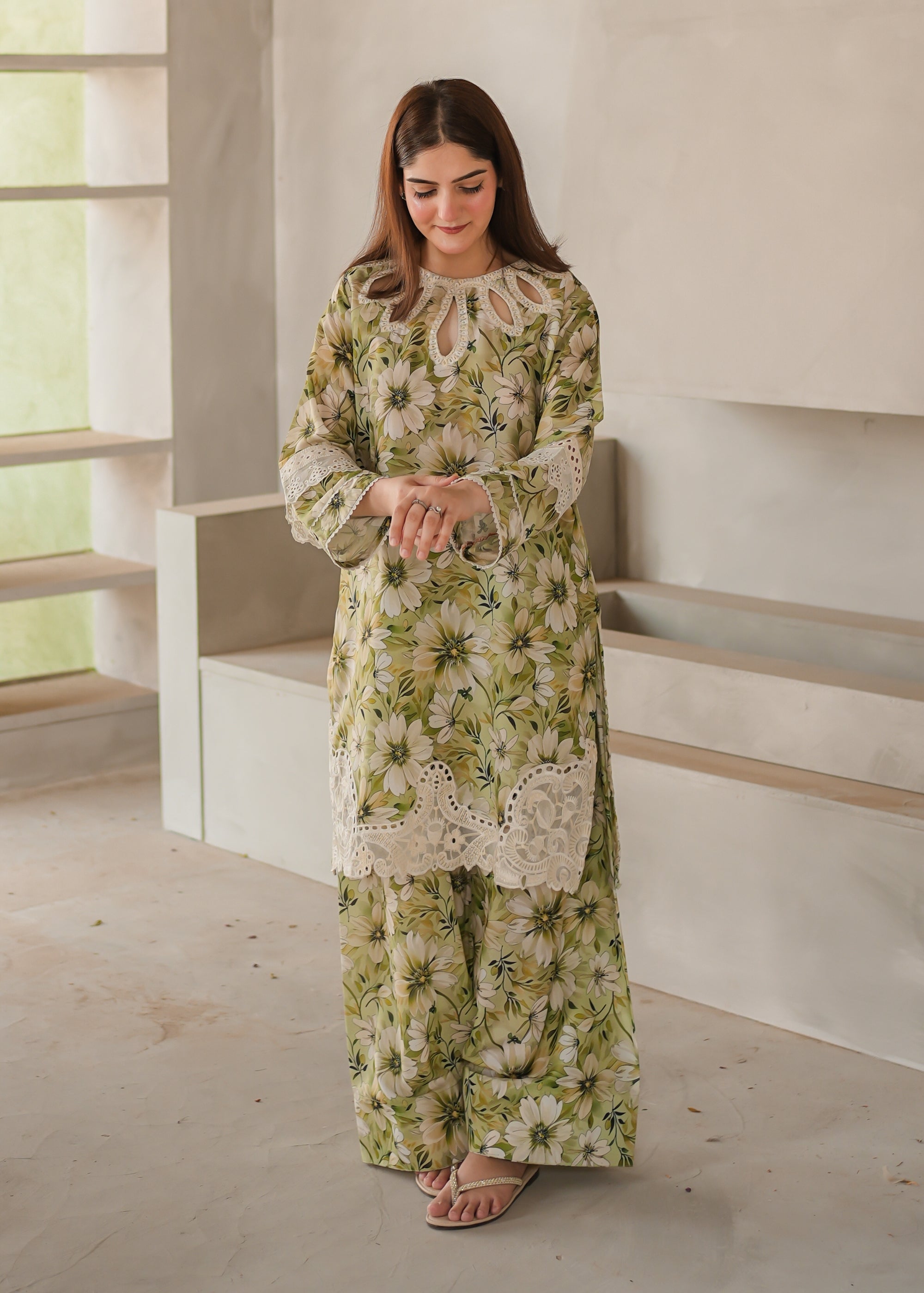 poly lawn Co Ord Sets in Herb green