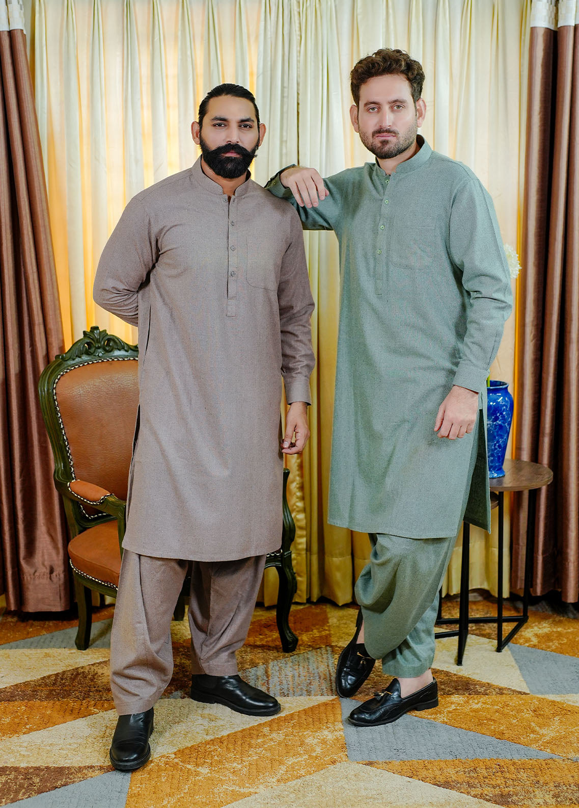 blended wool Shalwar Kameez in Green