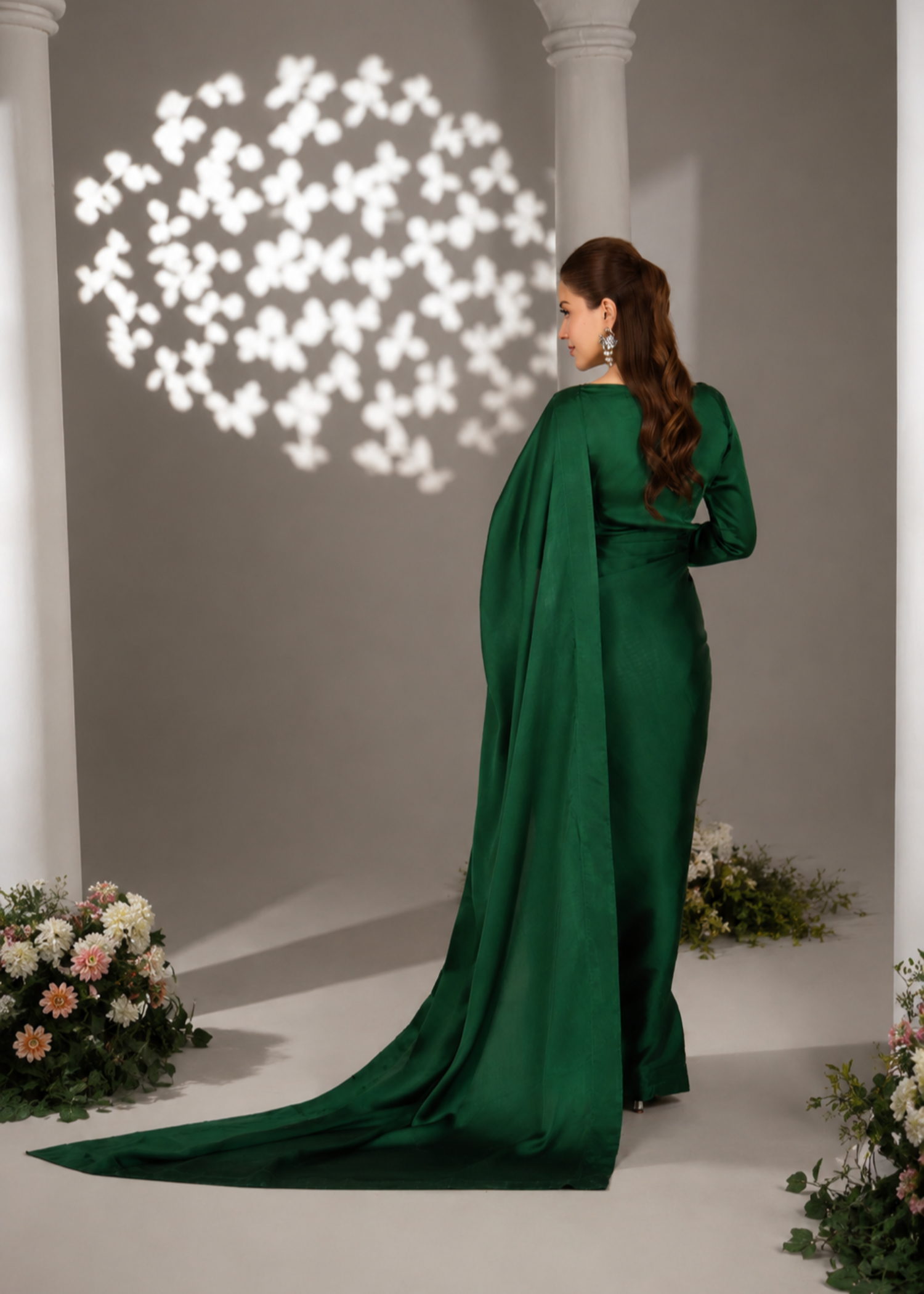 silk Saree in Bottle green