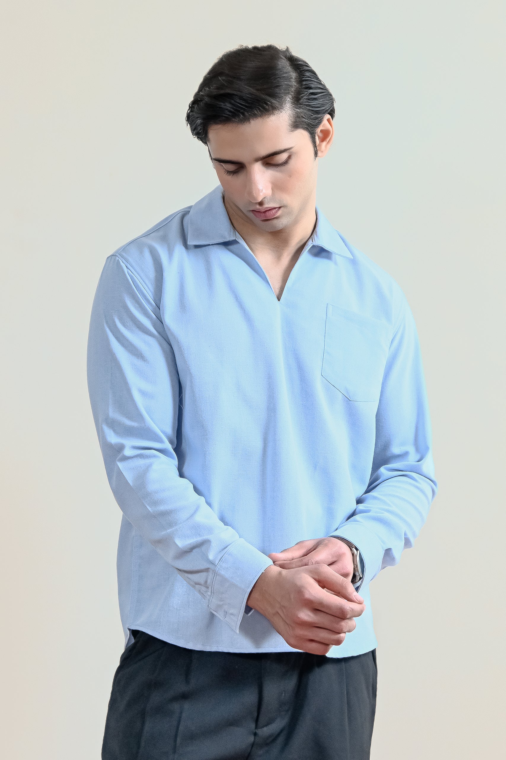 linen Casual Shirt in Ice blue by Avant Garde