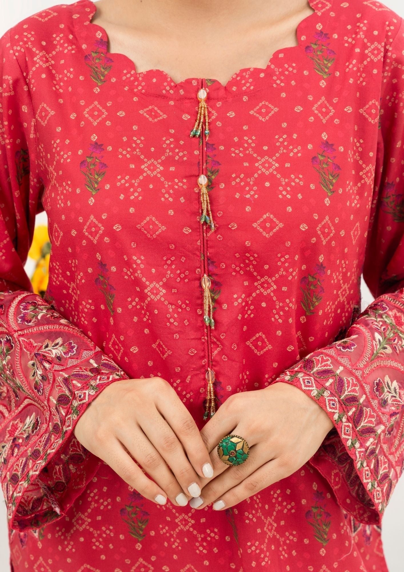 lawn cotton Kurta Set in Tomato red