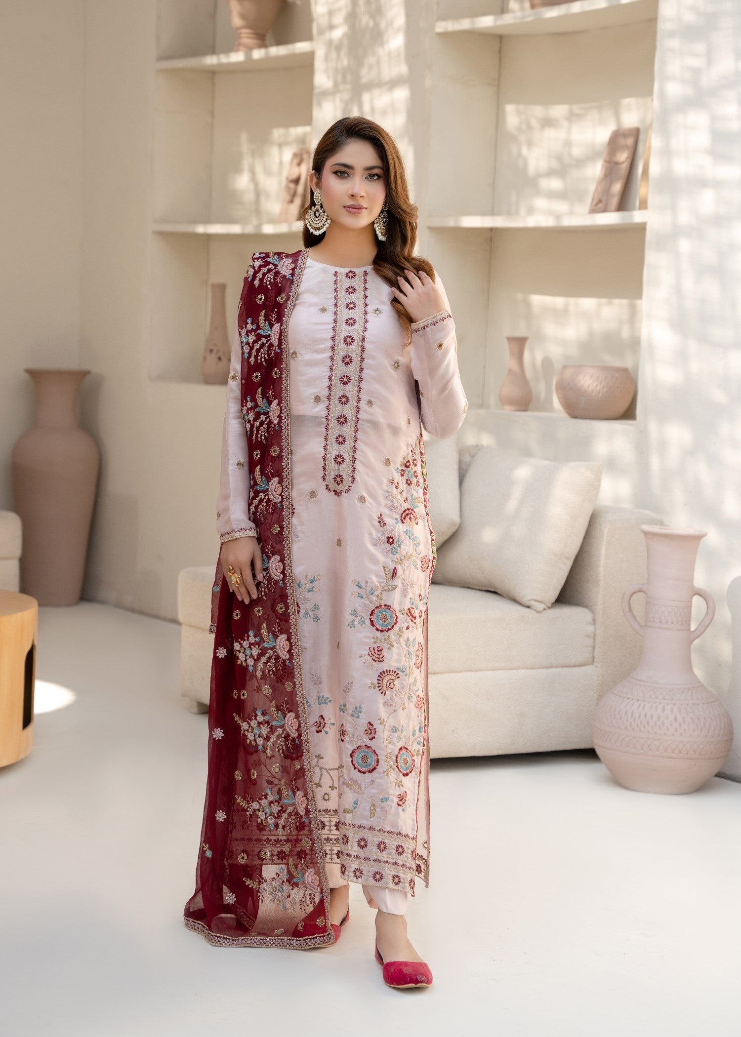 silk Kurta Set in Rose pink
