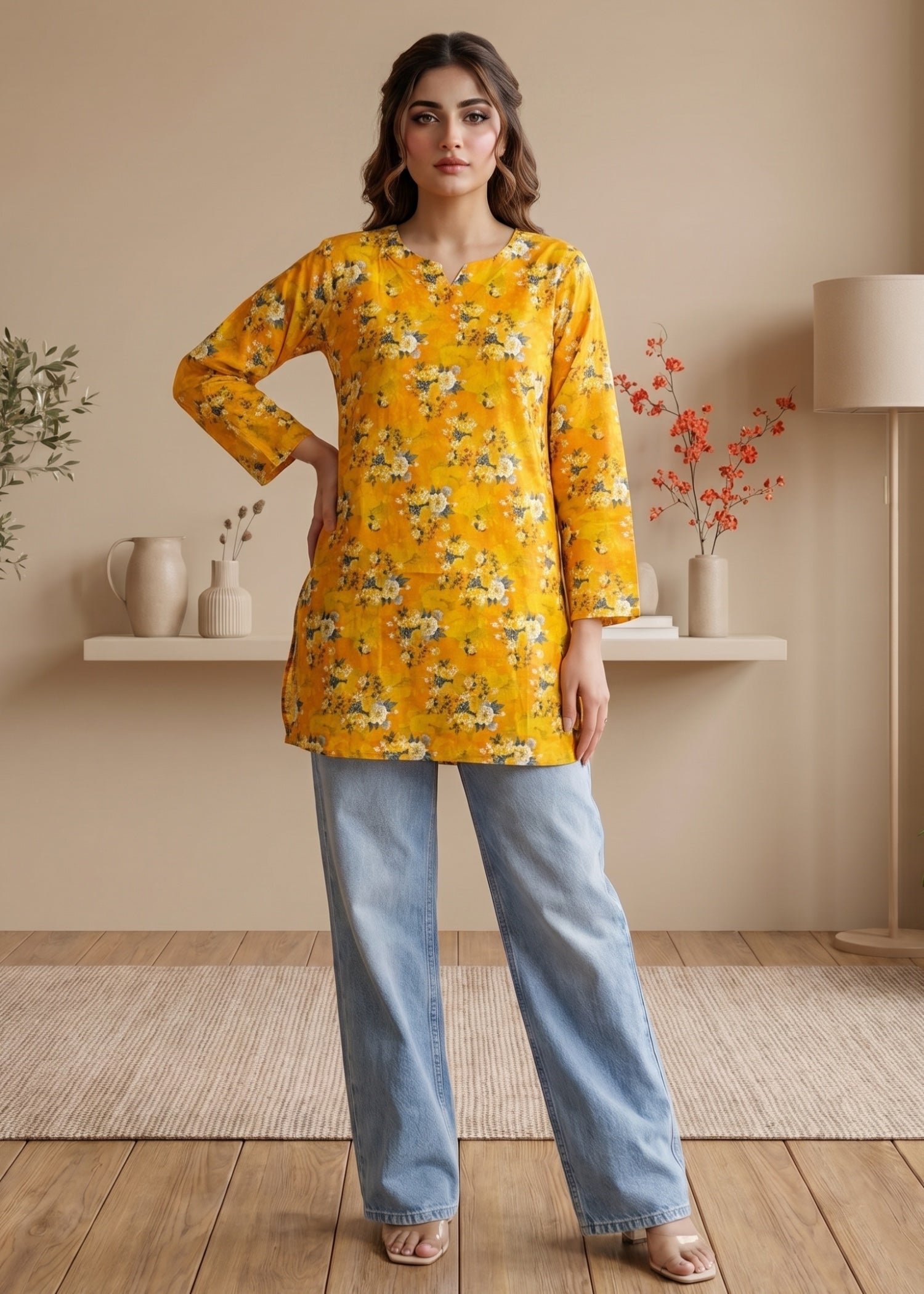 lawn cotton Kurti in Orange