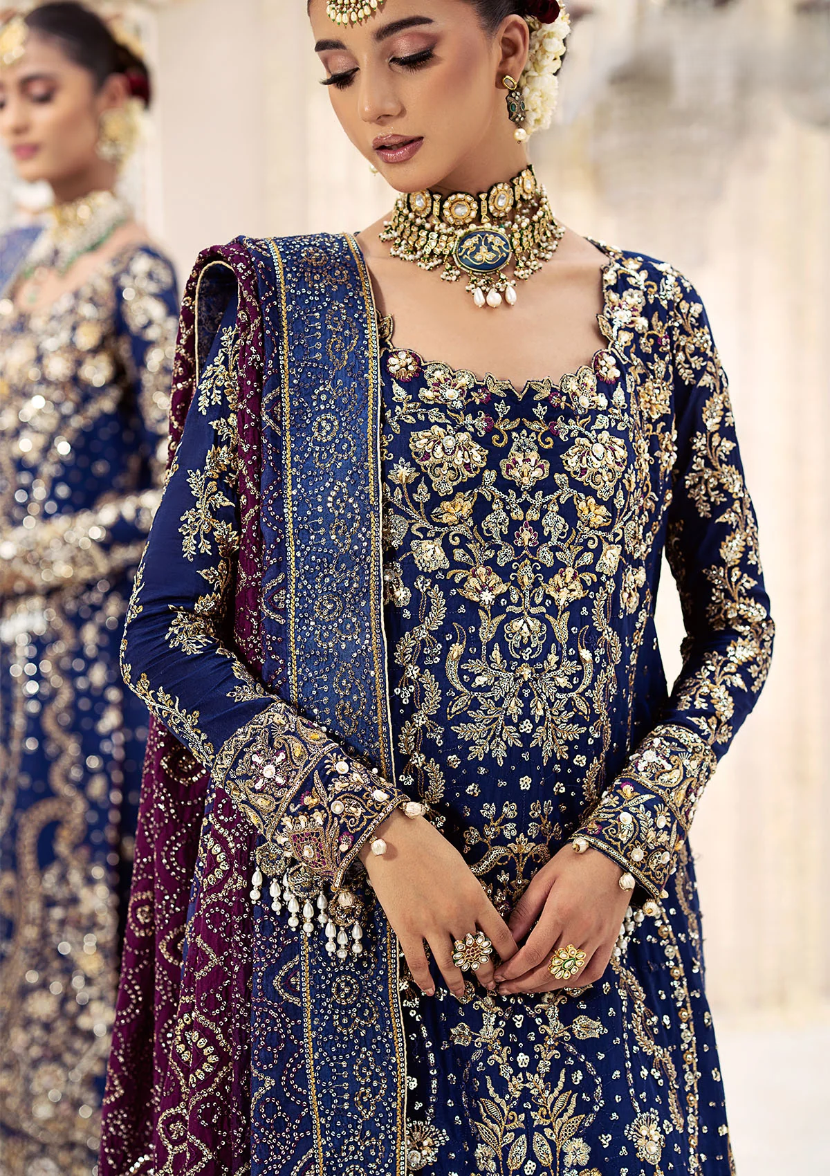 jamawar Sharara in Dark blue
