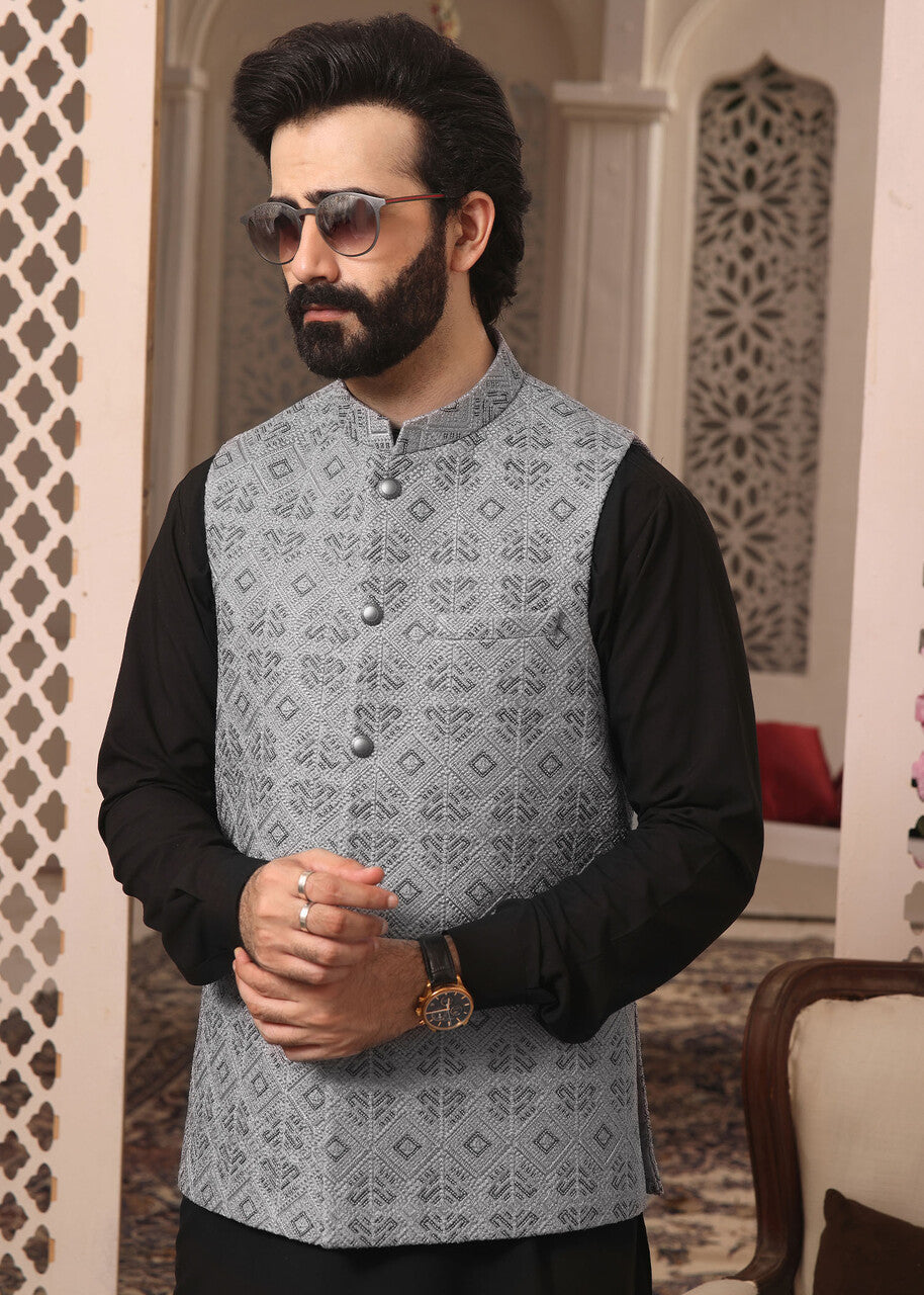 raw silk Waistcoat in Steal grey