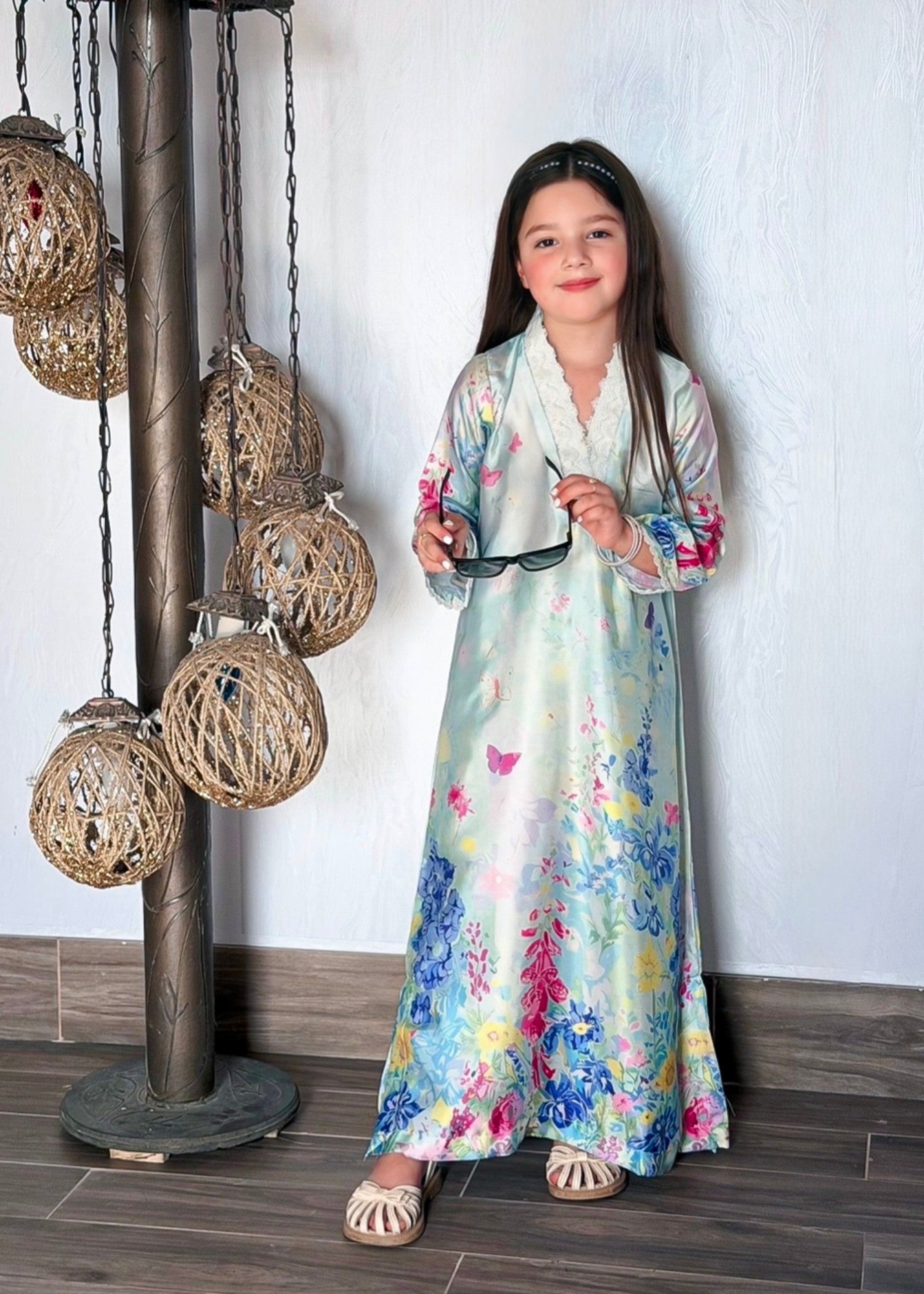 silk Kaftan in Ice blue