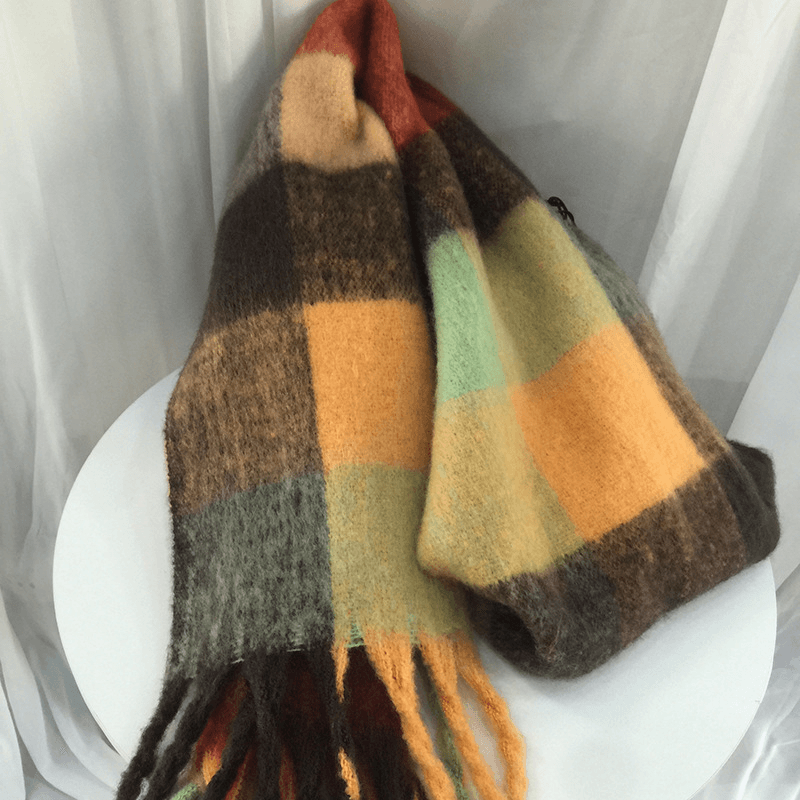 Women'S Autumn Colorful Striped Warm Cashmere Plaid Scarf
